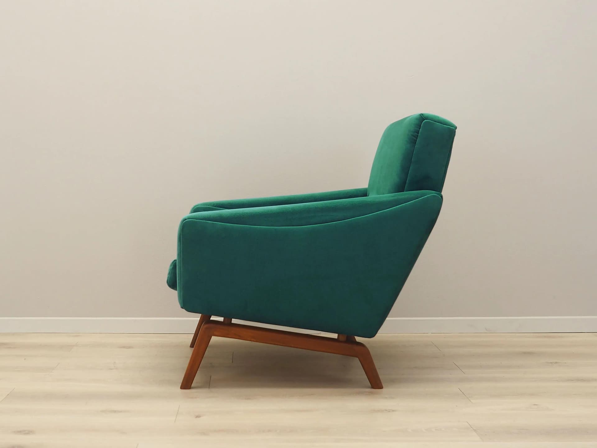 Armchair, bottle green velvet, wood, Denmark, 1970s - 25842