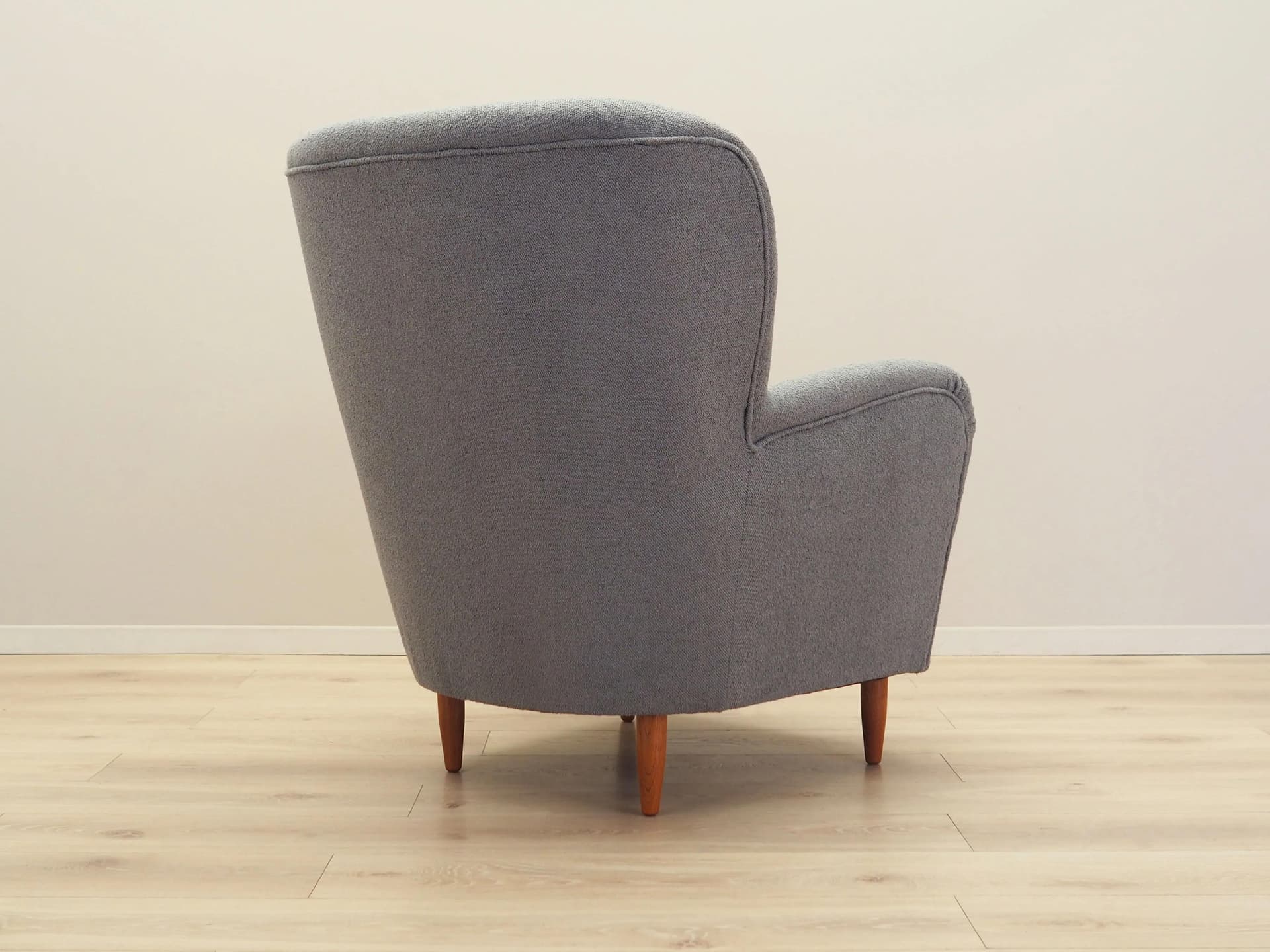 Scandinavian Armchair, grey fabric, wood, Denmark, 1950s. - 25831