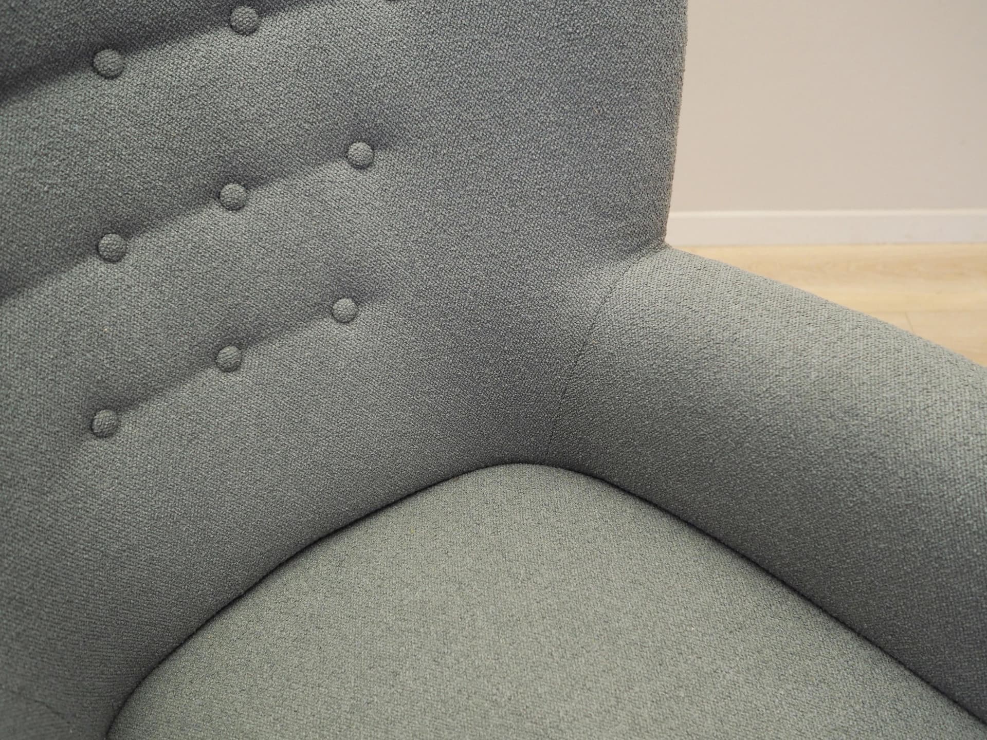 Scandinavian Armchair, grey fabric, wood, Denmark, 1950s. - 25835