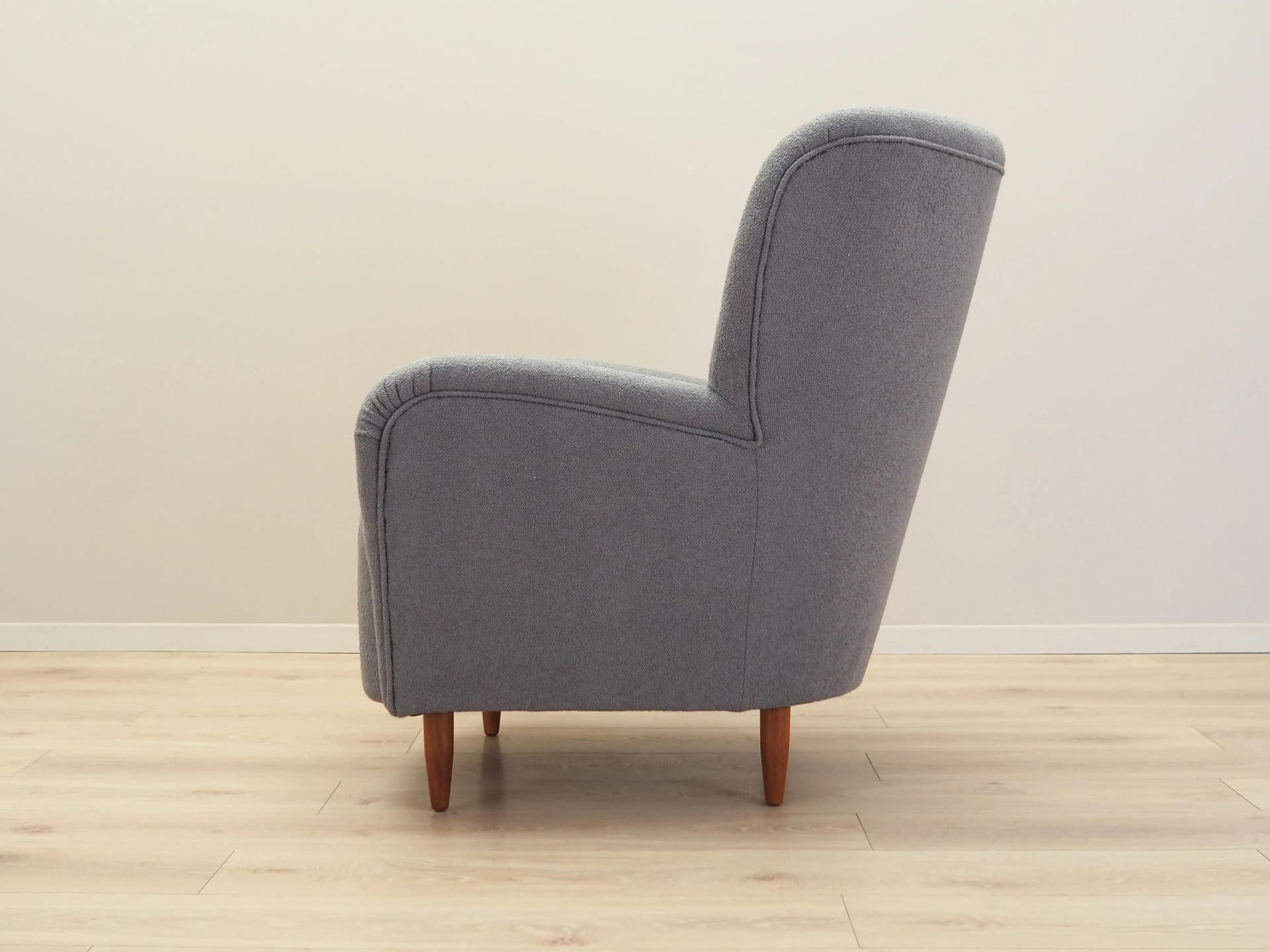 Scandinavian Armchair, grey fabric, wood, Denmark, 1950s. - 25829