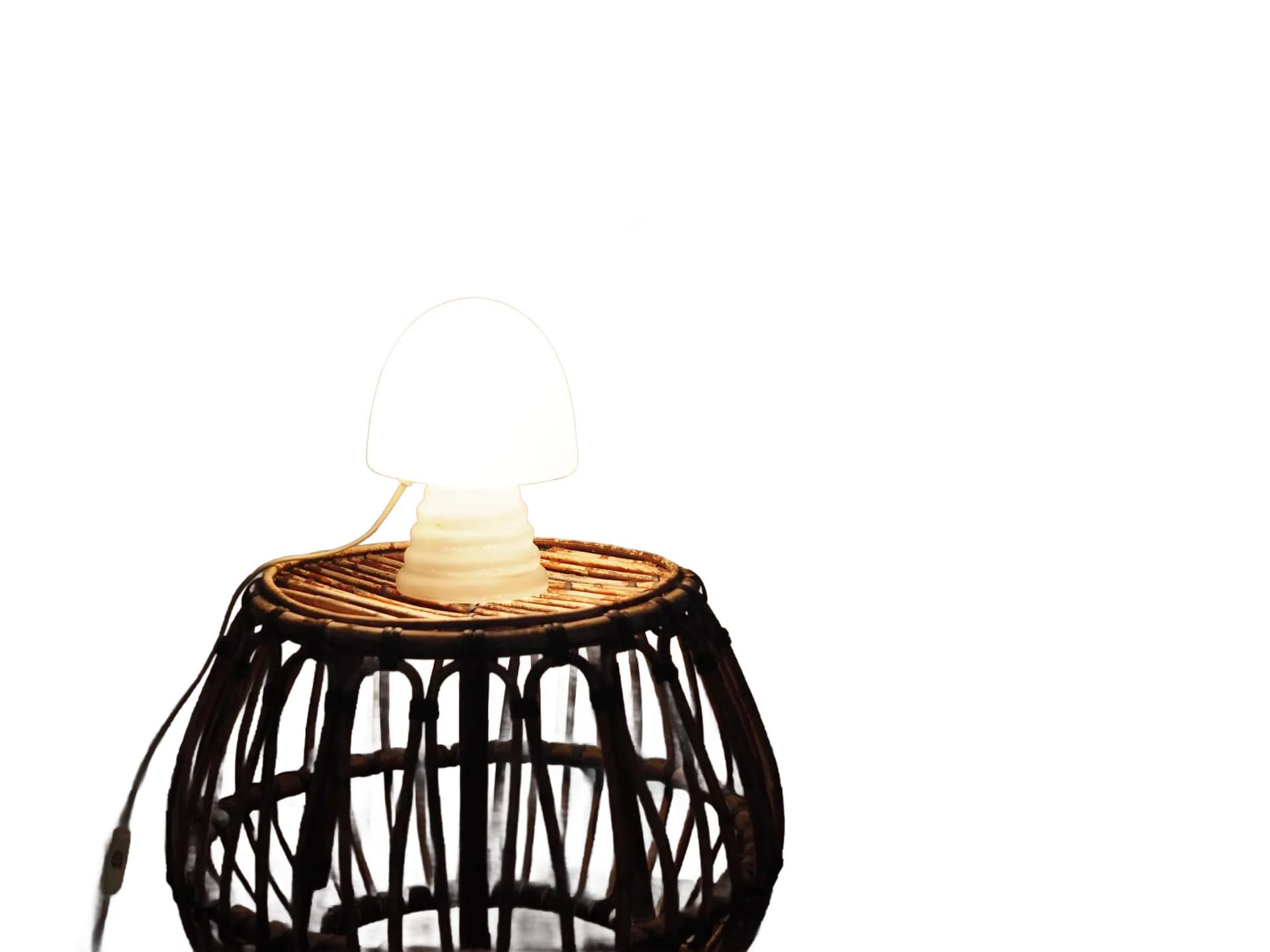 Mushroom bedside lamp, white glass, Denmark, 1970s