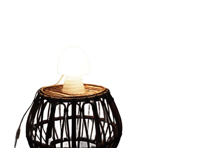 Mushroom bedside lamp, white glass, Denmark, 1970s - DIMENSION