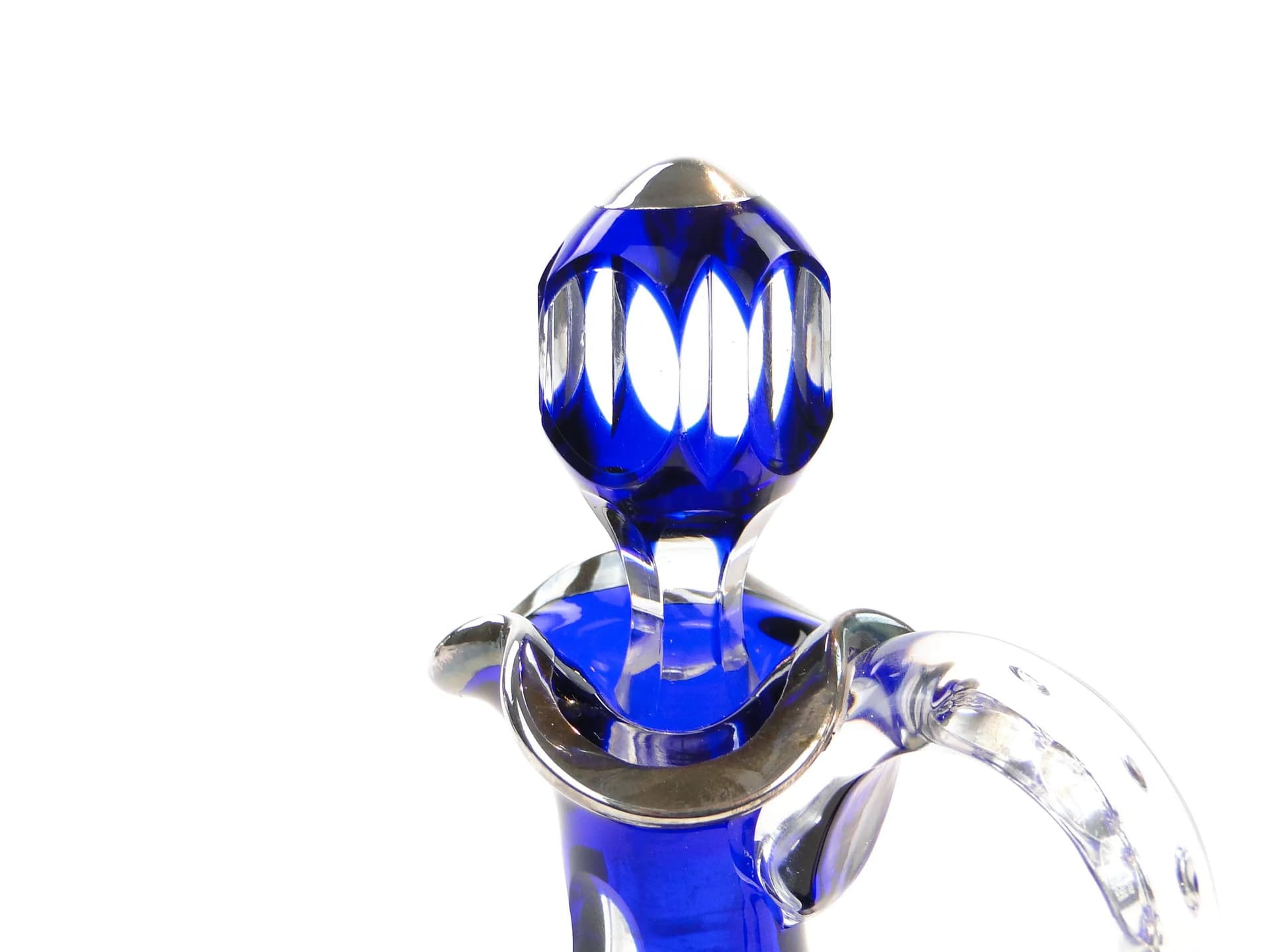 Karafka, bezbarwne szkło kryształowe indygo, srebro, proj. S. Haertl, Polska, lata 40. - 25784