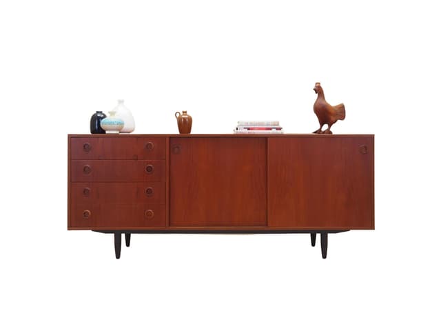 Sideboard, teak pomarańczowy, Dania, lata 70. - WYMIARY