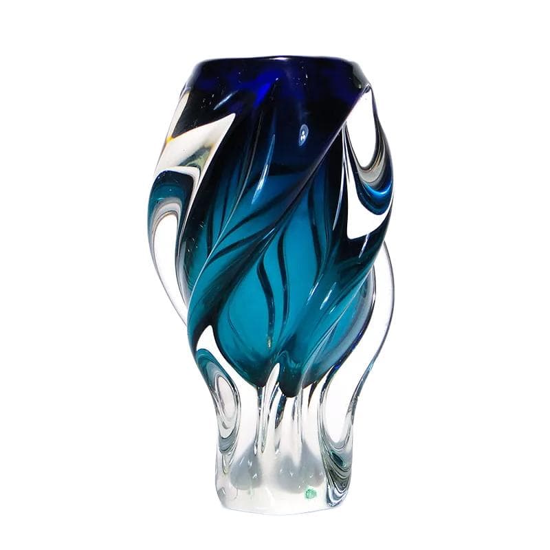 Wazon, turkusowe szkło, proj. J. Beranek, Skrdlovice, Czechosłowacja, lata 60.