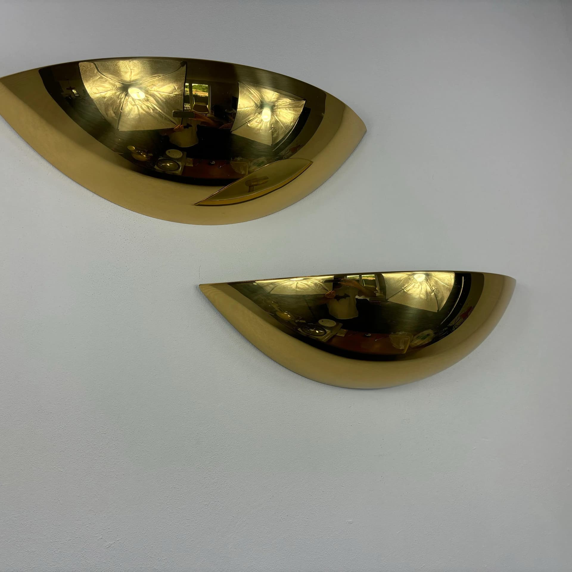 Para kinkietów Art Deco, złoty, mosiądz, proj. F. Schulz, Niemcy, lata 80. - 25994