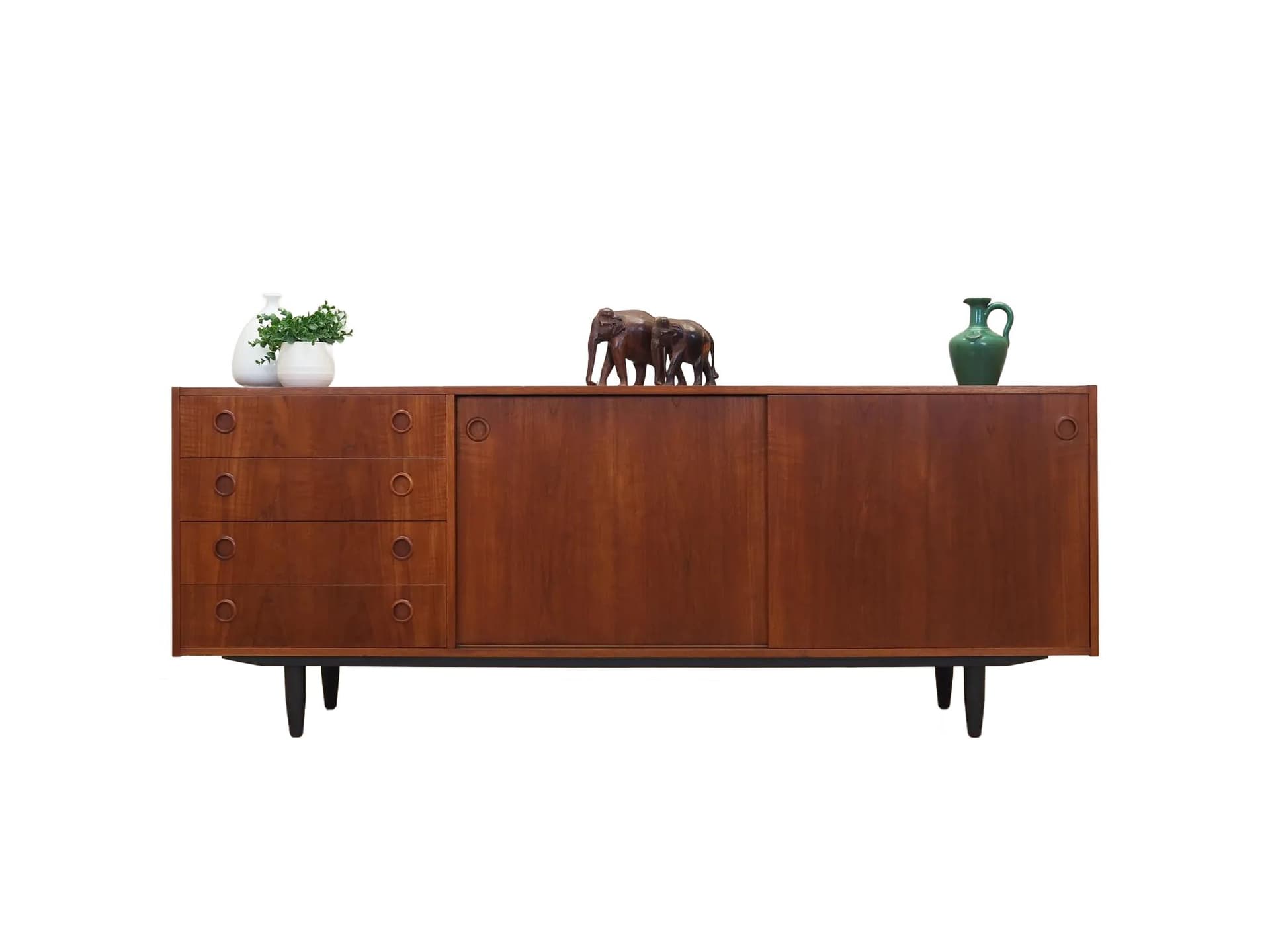 Sideboard, tek brązowy, drewno czarne, Dania, lata 70.