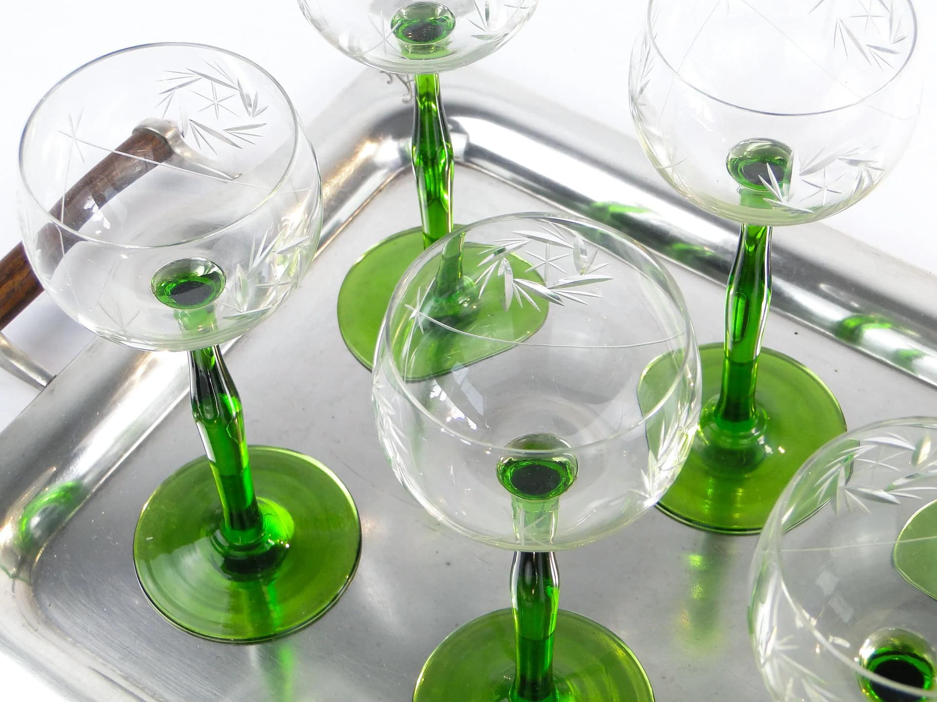 Zielono-bezbarwne kieliszki do wina ze szkła kryształowego, VEB Glaswerk Olbernhau, NRD, lata 70. - 26040