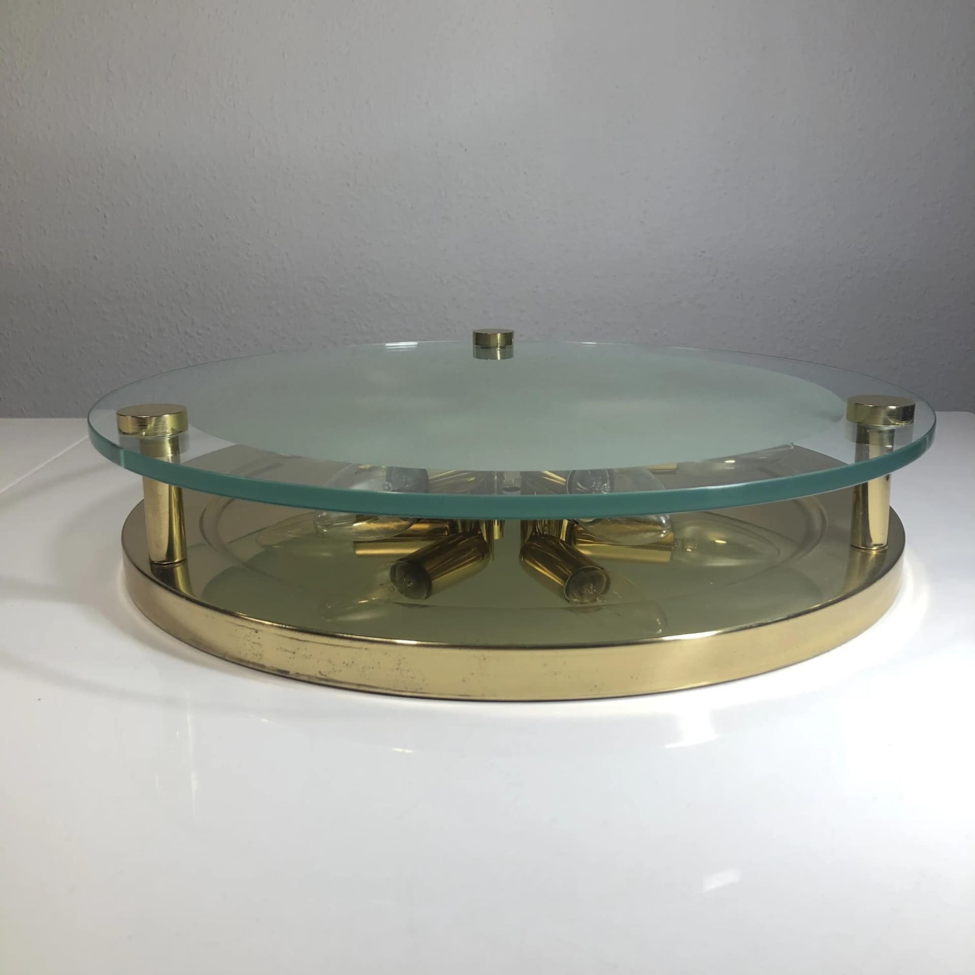 Mosiężny, modernistyczny plafon, Fischer Leuchten, Niemcy, lata 80. - 25967