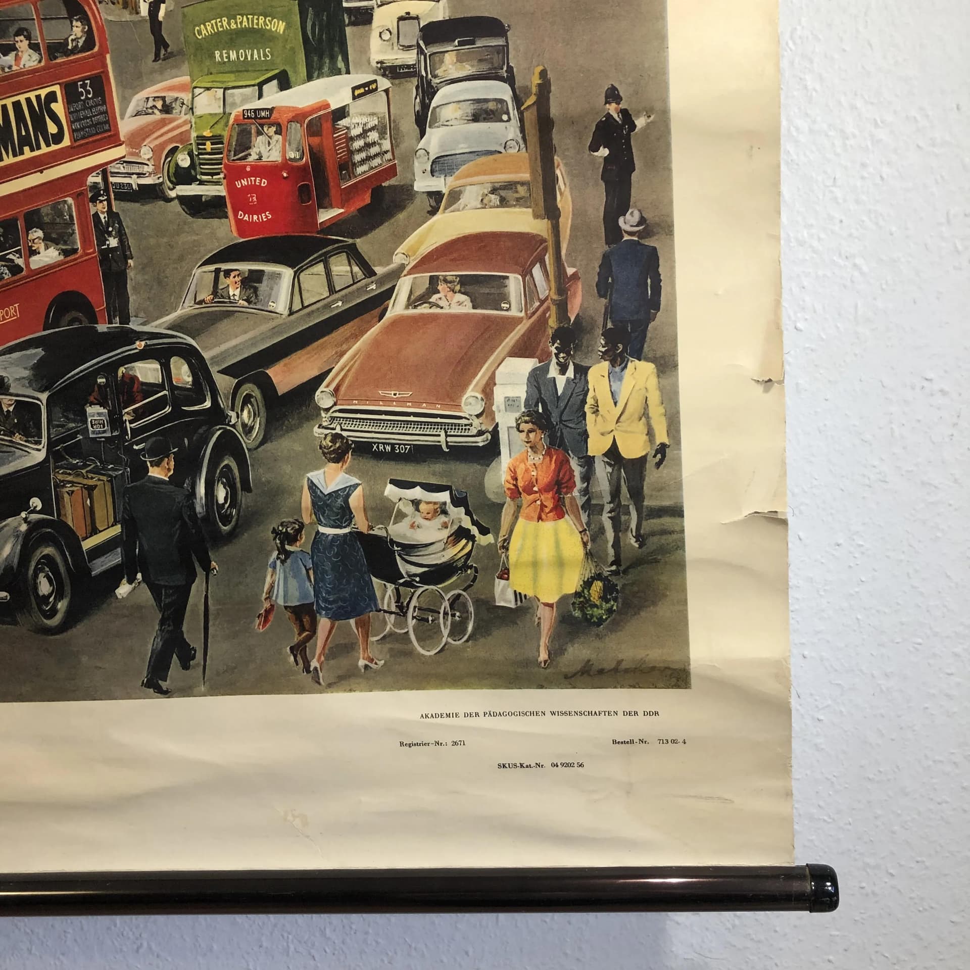 Educational Wall Chart Piccadilly Circus, multicolor paper, by E. Melcher, Germany, 1960s. - 26206