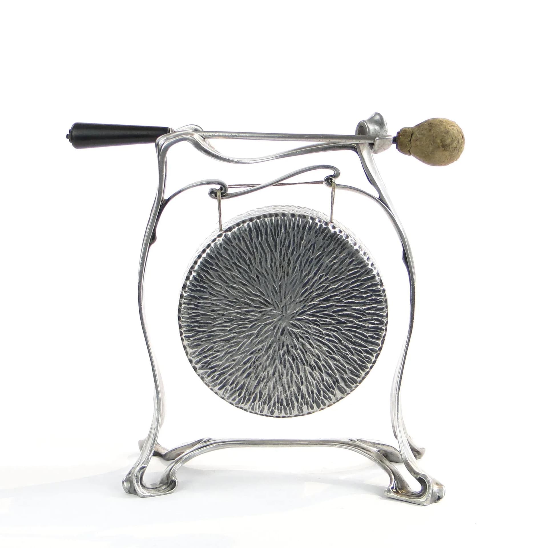 Gong stołowy secesyjny, srebrny, mosiądz, Krupp Berndorf, Niemcy, początek XX w. - 26272