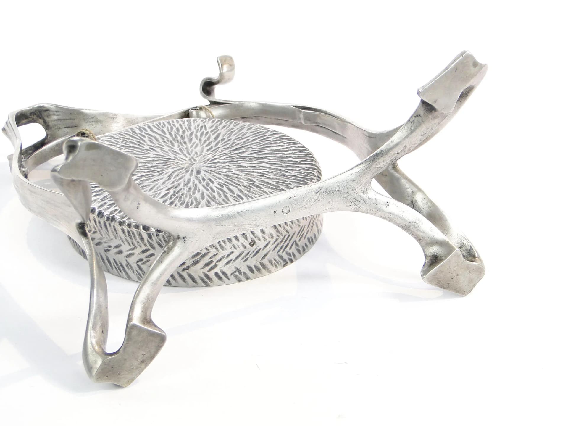 Gong stołowy secesyjny, srebrny, mosiądz, Krupp Berndorf, Niemcy, początek XX w. - 26280