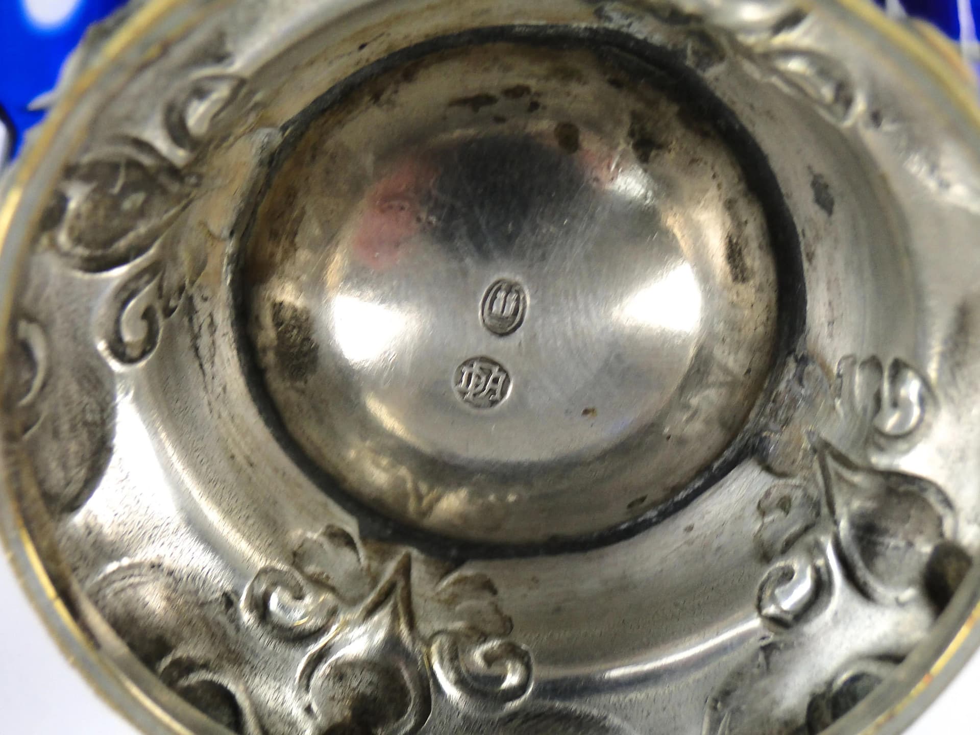 Pair of Biedermeier compotes, cobalt glass, silver-plated brass, Denmark, early 20th c. - 26267