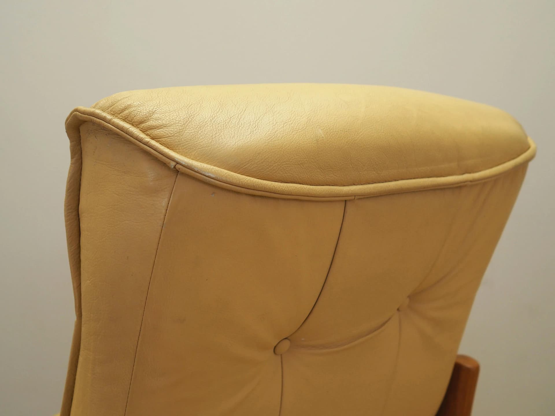 Armchair, yellow leather, teak, Denmark, 1960s - 26306