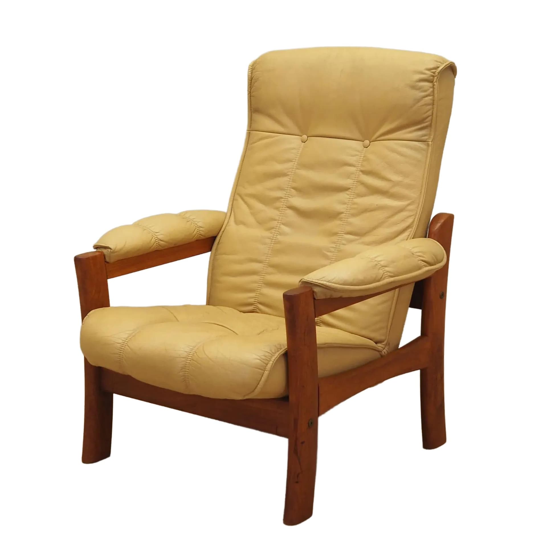 Armchair, yellow leather, teak, Denmark, 1960s