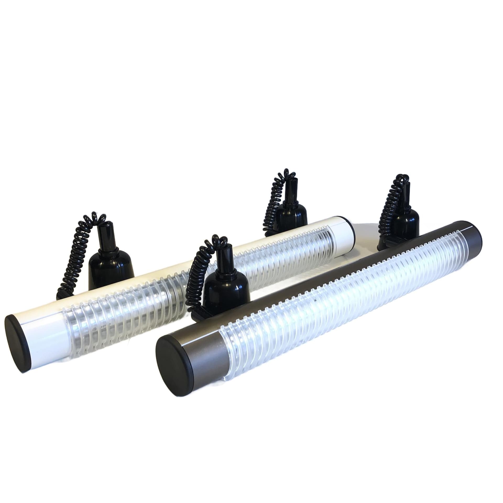 Pair of ceiling lamps, silver aluminum, Germany, 1980s.