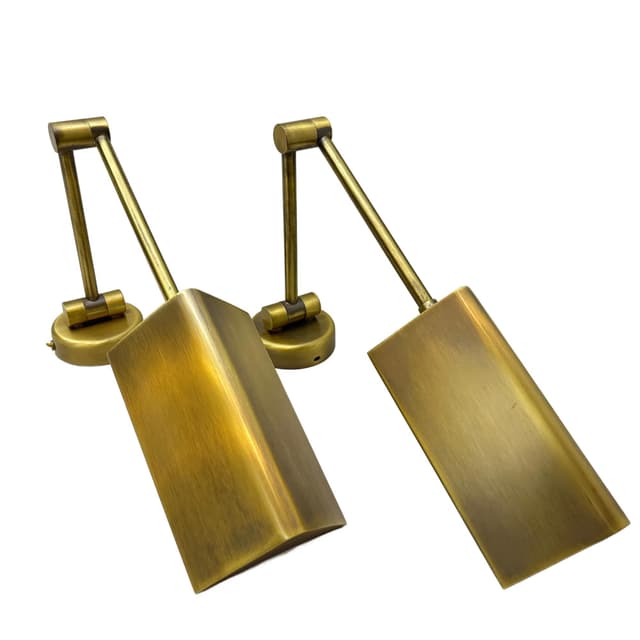 Para kinkietów, mosiądz szczotkowany złoty, metal, Niemcy, lata 70. - WYMIARY