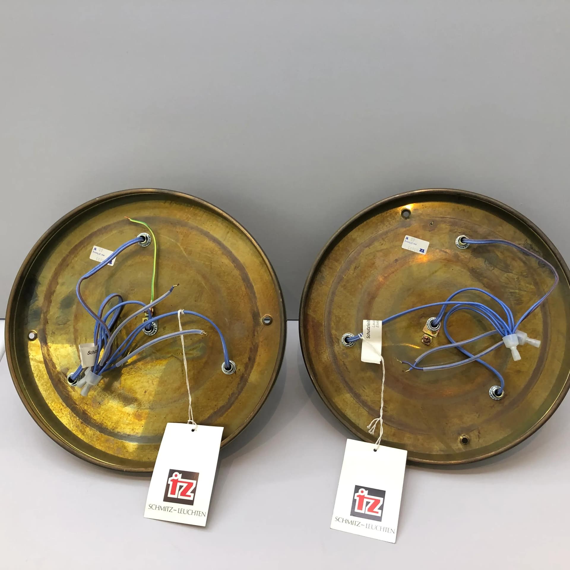 Pair of plafonds, golden brass, TZ Schmitz Leuchten, Germany, 1970s. - 26624