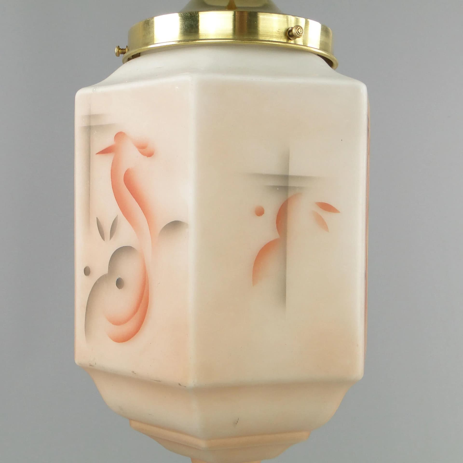 Lampa wisząca Art déco, szkło ivory white, mosiądz, Polska, lata 20. - 26638