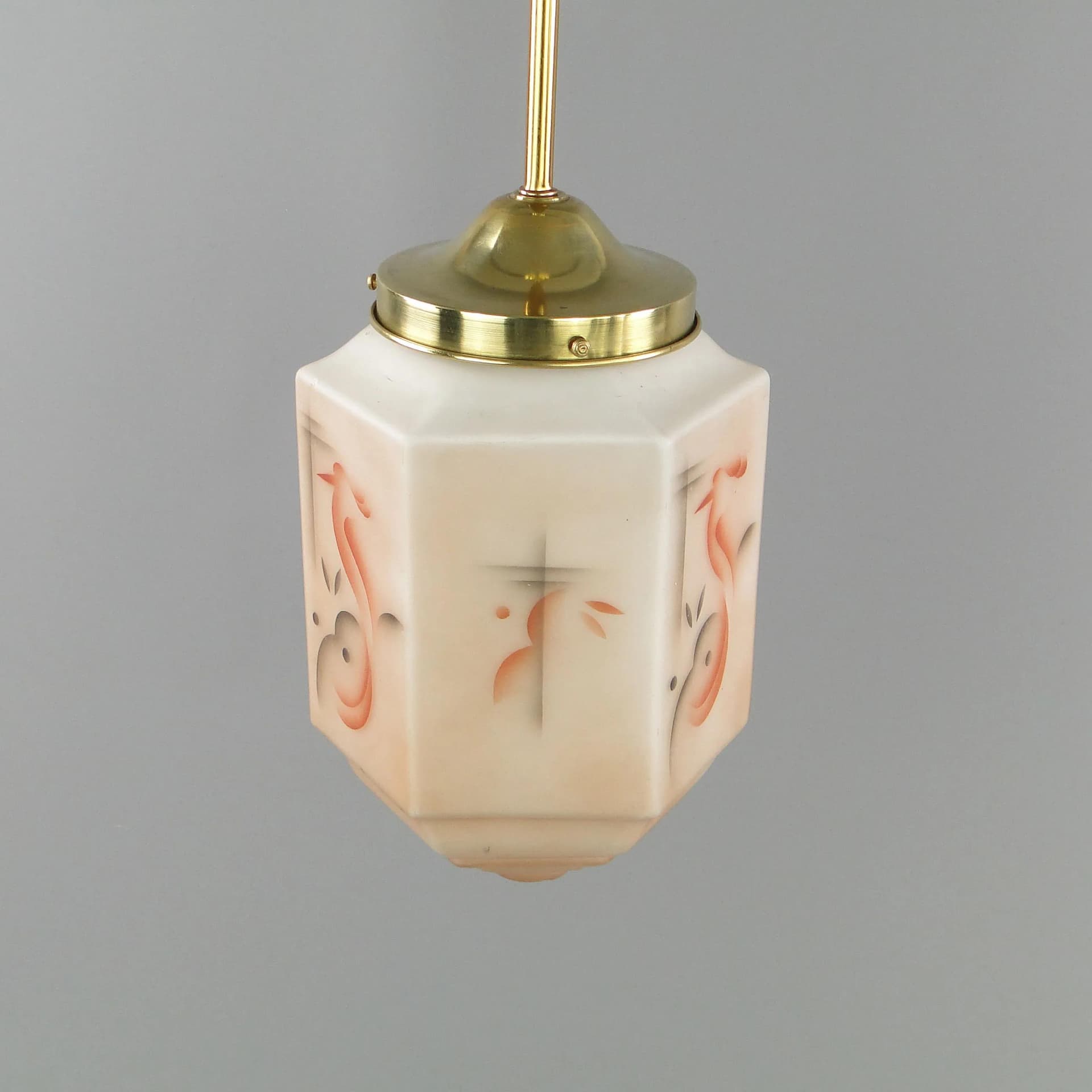 Lampa wisząca Art déco, szkło ivory white, mosiądz, Polska, lata 20. - 26637
