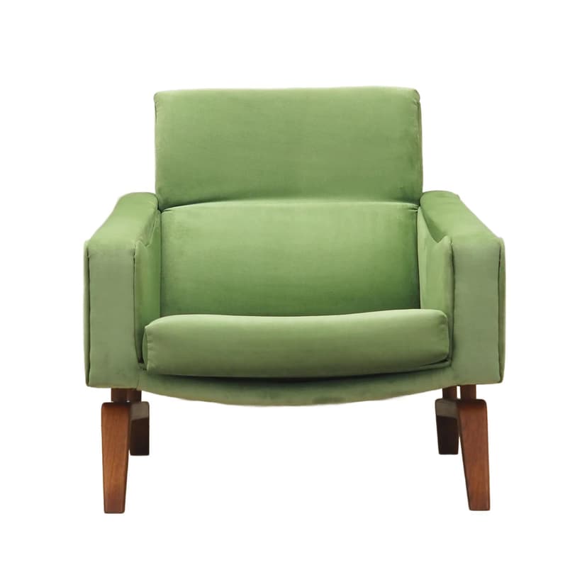 Armchair, green velvet, walnut, Denmark, 1970s.