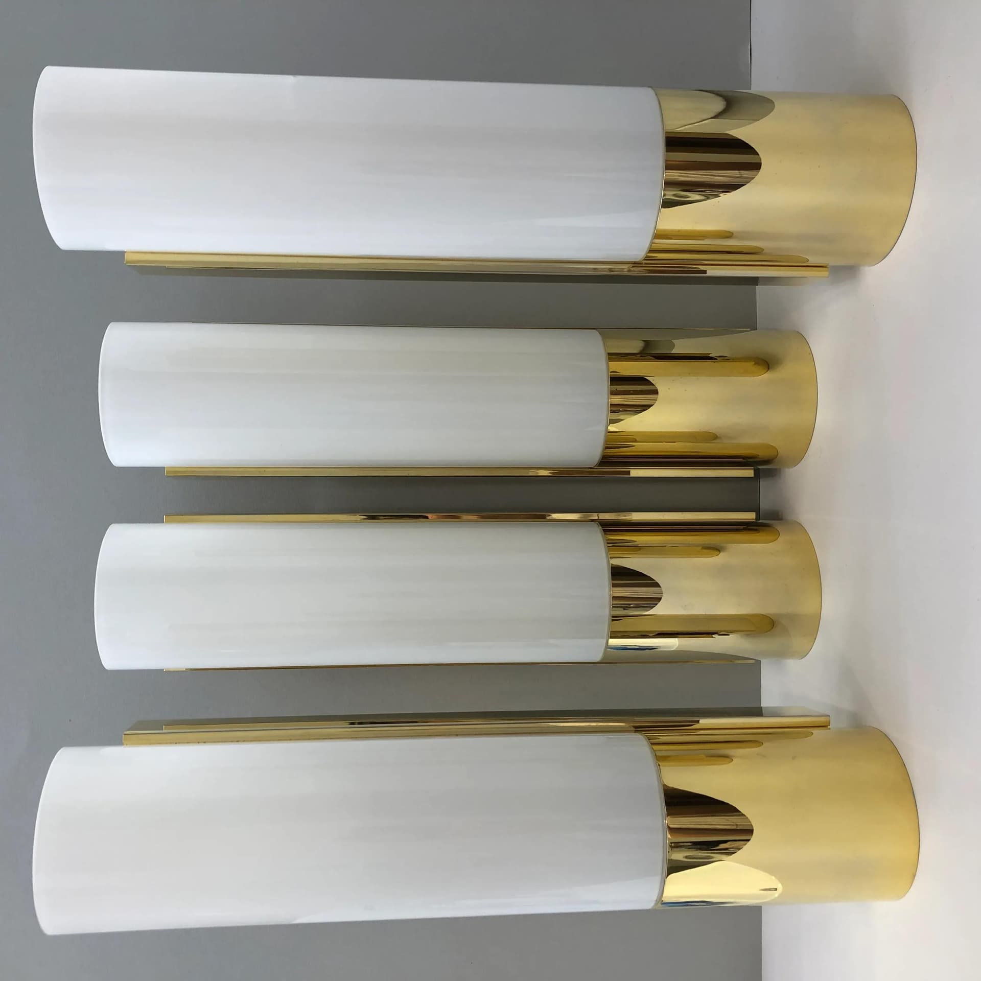 Para kinkietów 7235, aluminium złoty, szkło mleczne, Glashütte Limburg, Niemcy, lata 90. - 26973