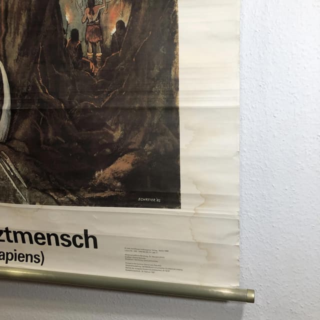 Educational wall chart Ice Age Man, multicolor paper, by E. Schreier, Germany, 1980s. - DIMENSION