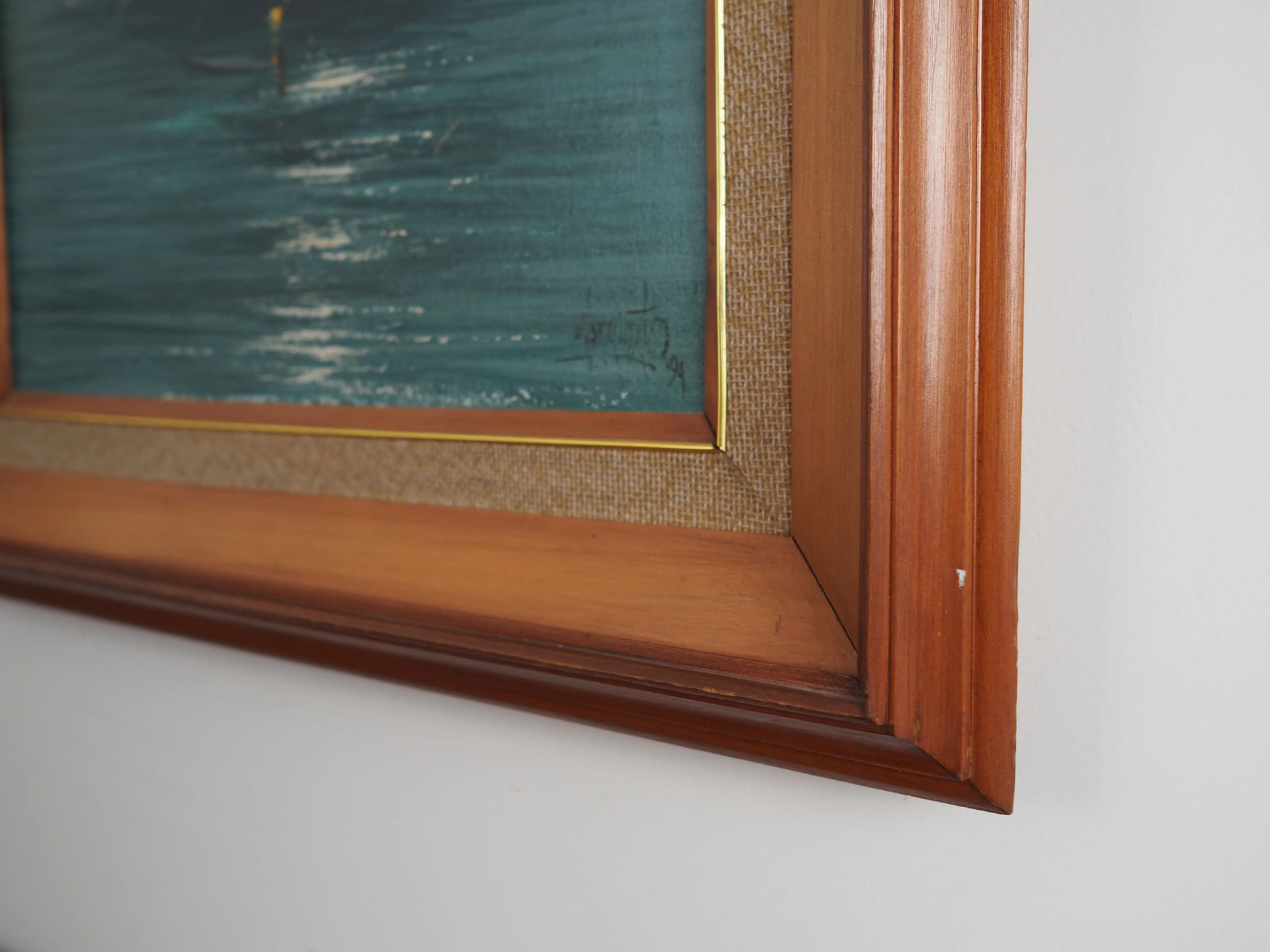 Obraz olej na płótnie niebieski, drewno, Skandynawia, lata 70. - 27088