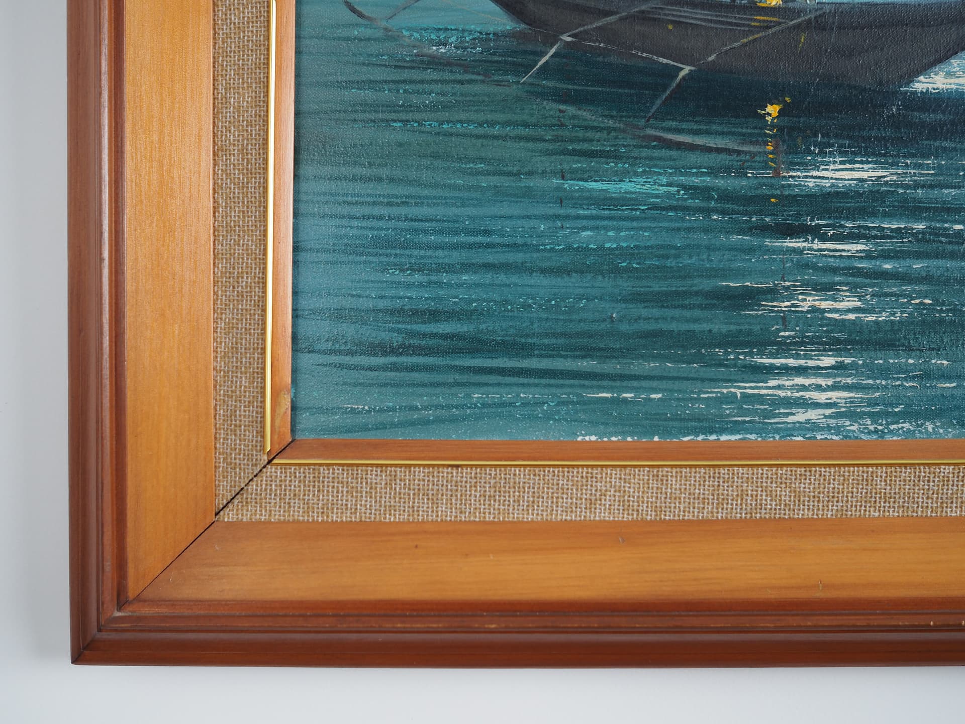 Obraz olej na płótnie niebieski, drewno, Skandynawia, lata 70. - 66156