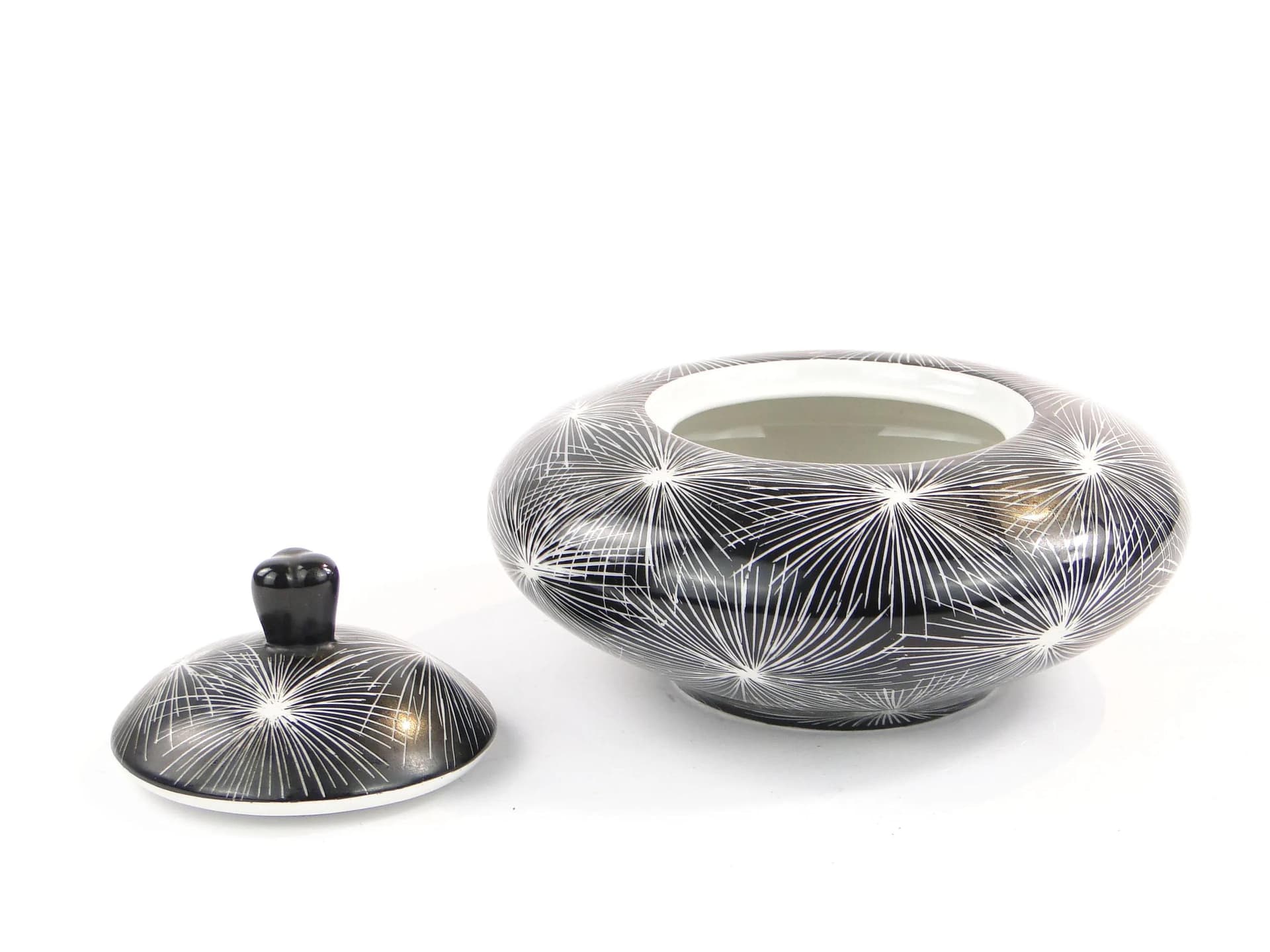 Bonbonniere Dmuchawce, New Look, black porcelain, by L. Pokornianka, Poland, 1960s - 27240