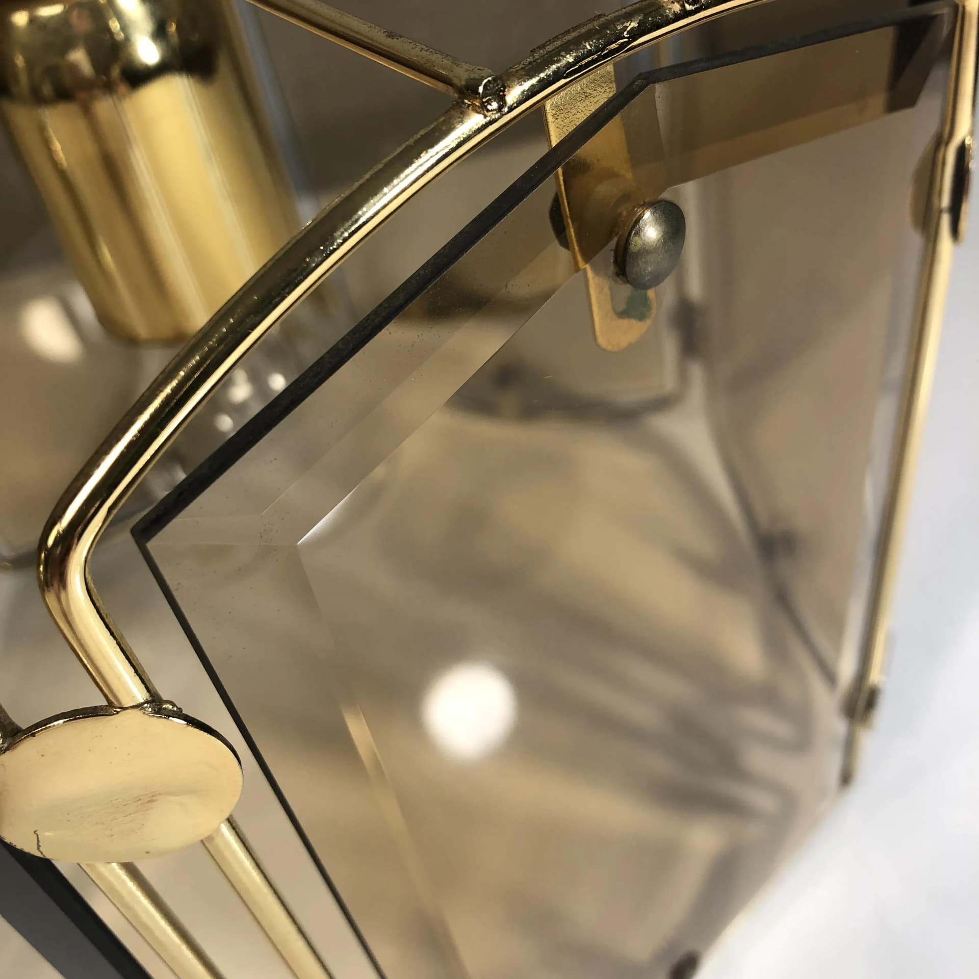 Pendant lamp, gilded steel, glass, Honsel, Germany, 1970s. - 27153