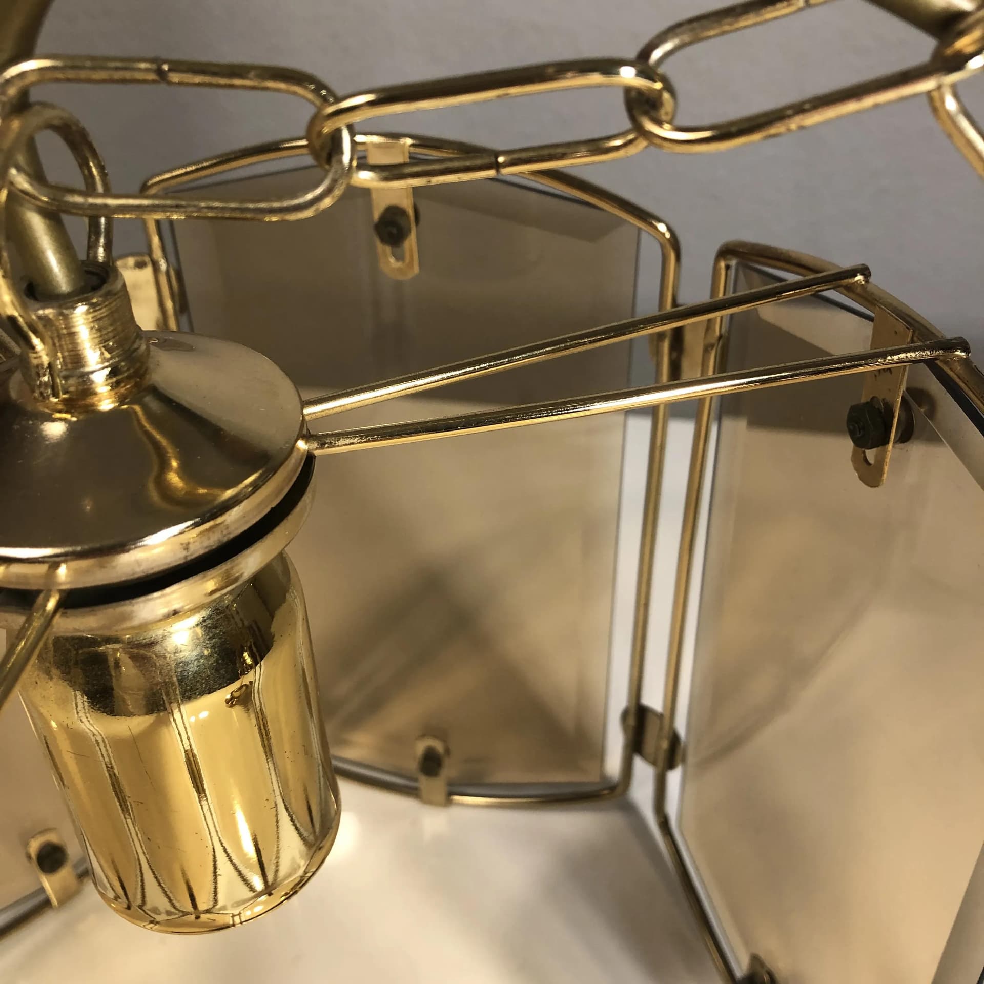 Pendant lamp, gilded steel, glass, Honsel, Germany, 1970s. - 27157