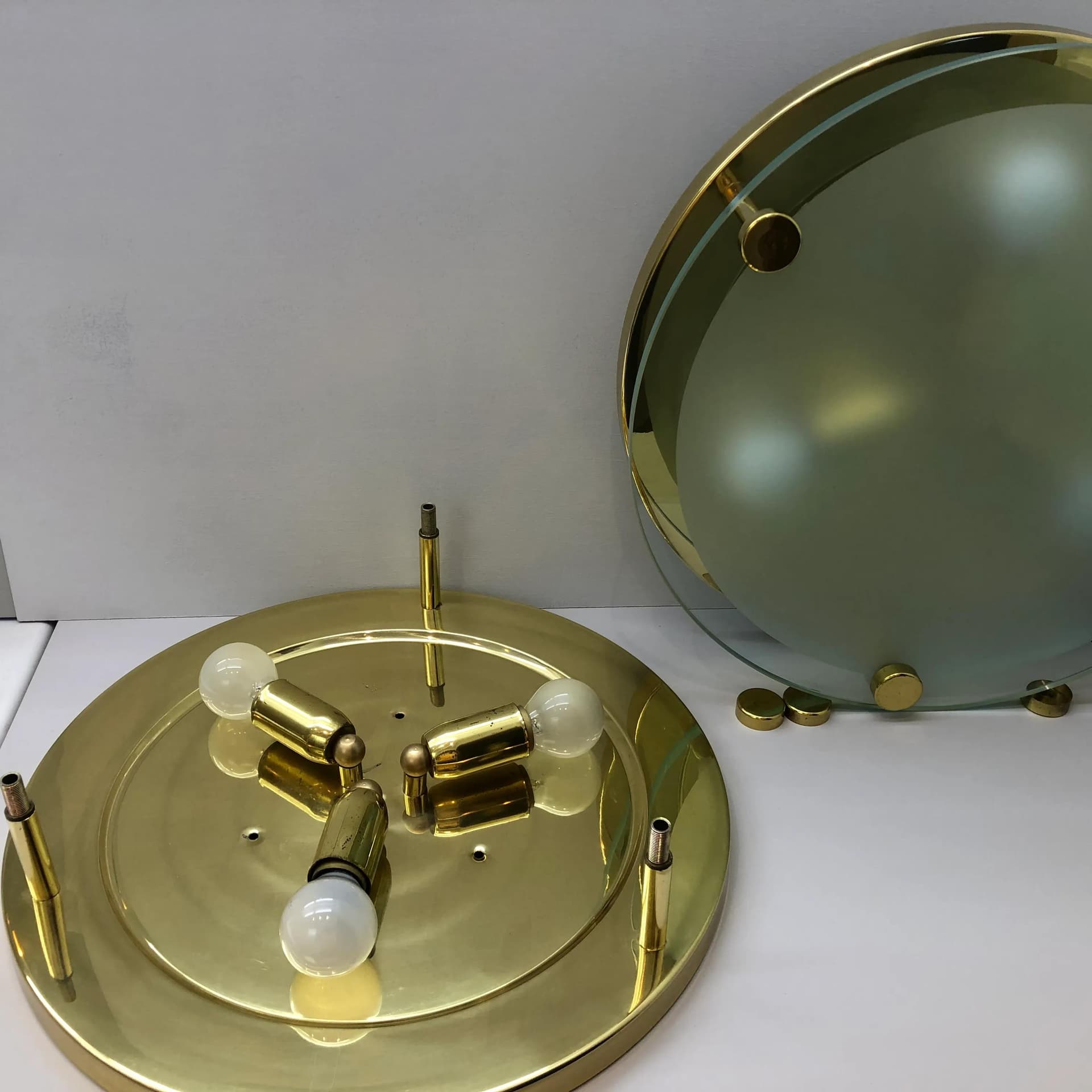 Para plafonów, ivory white szkło, Niemcy, lata 70. - 27381