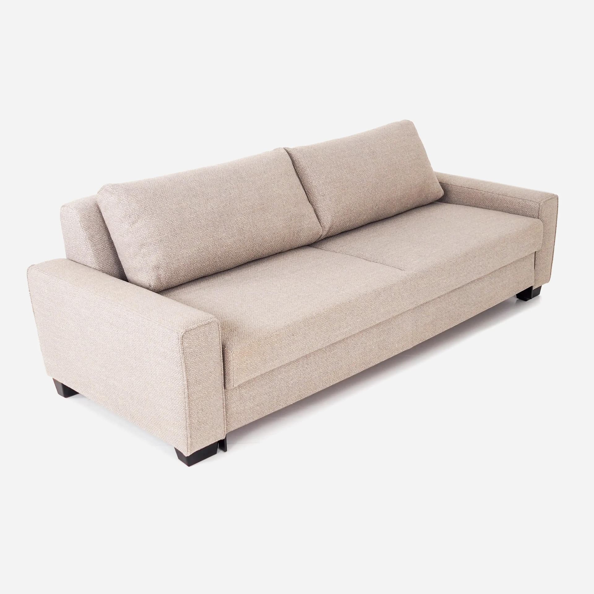 Sofa Rejkiavik, beżowy melanż, tkanina, drewno, Polska, lata 90. - 27286