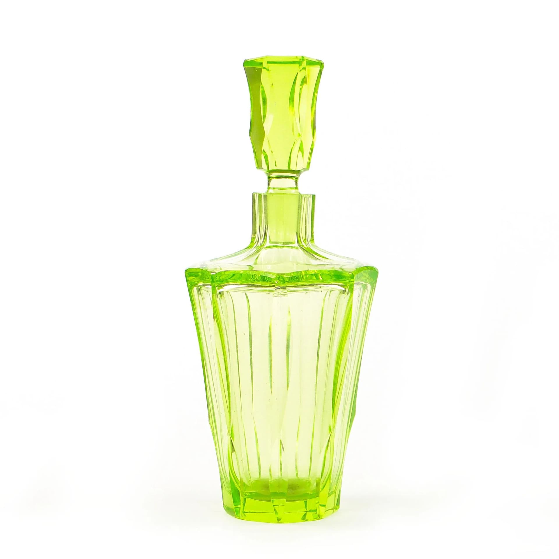 Decanter Art Deco, yellow uranium glass, Poland, 1930s