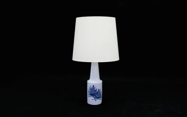 Table lamp, white with blue motif, ceramics, Fog & Mørup, Denmark, 1960s. - DIMENSION