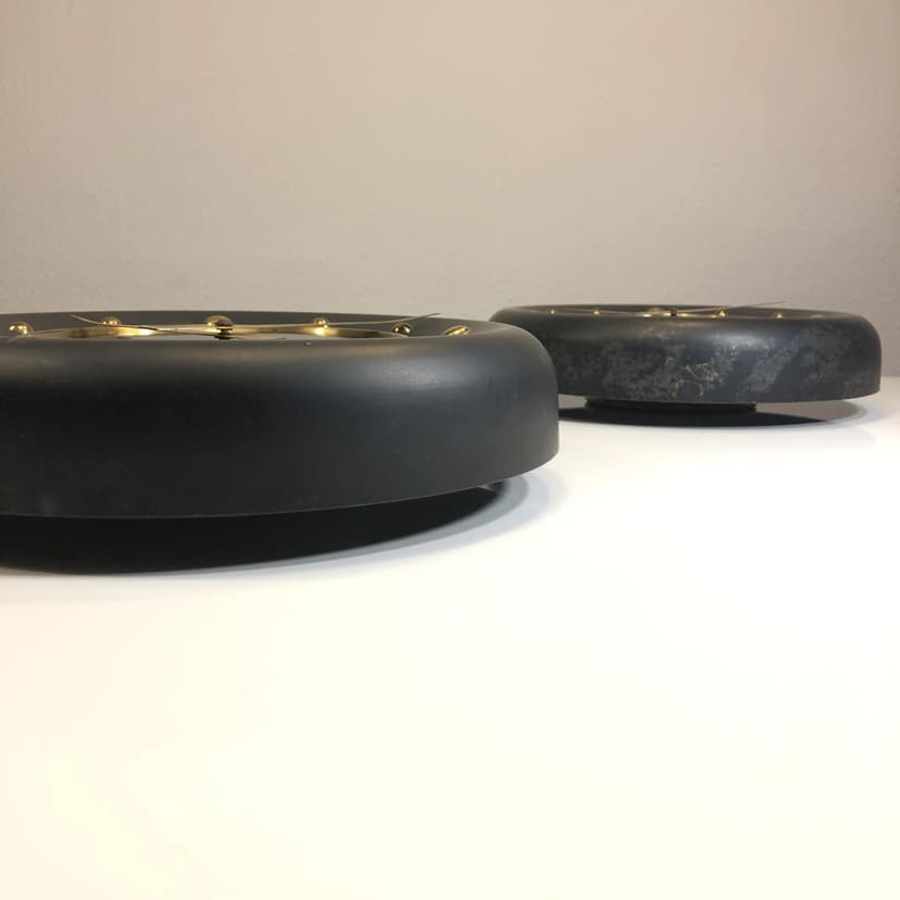 Para zegarów ściennych Art Deco, grafitowy, metal, Wytwórnia Wyrobów Jubilerskich, Polska, lata 60.