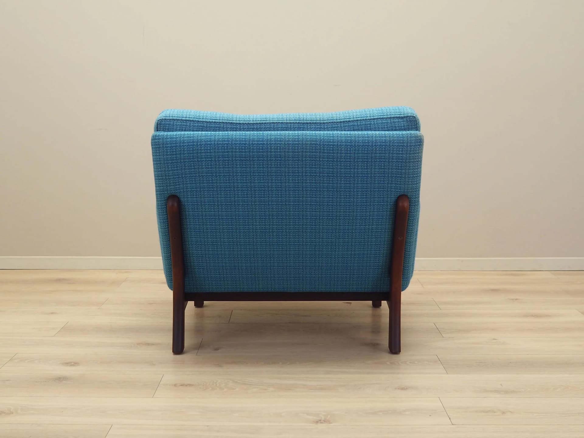 Armchair, blue fabric, teak wood, Denmark, 1960s - 27445