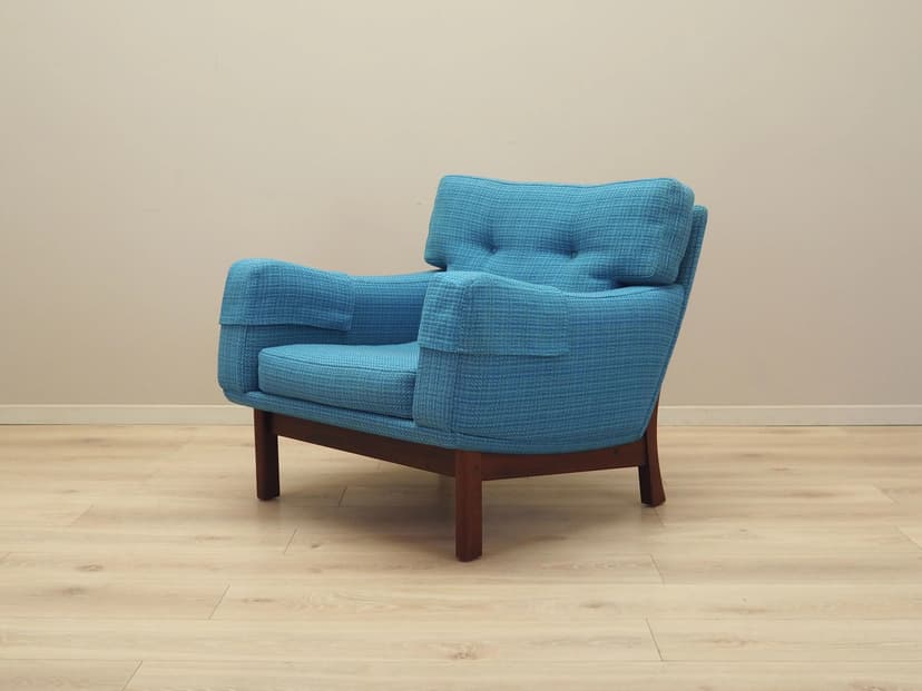 Armchair, blue fabric, teak wood, Denmark, 1960s