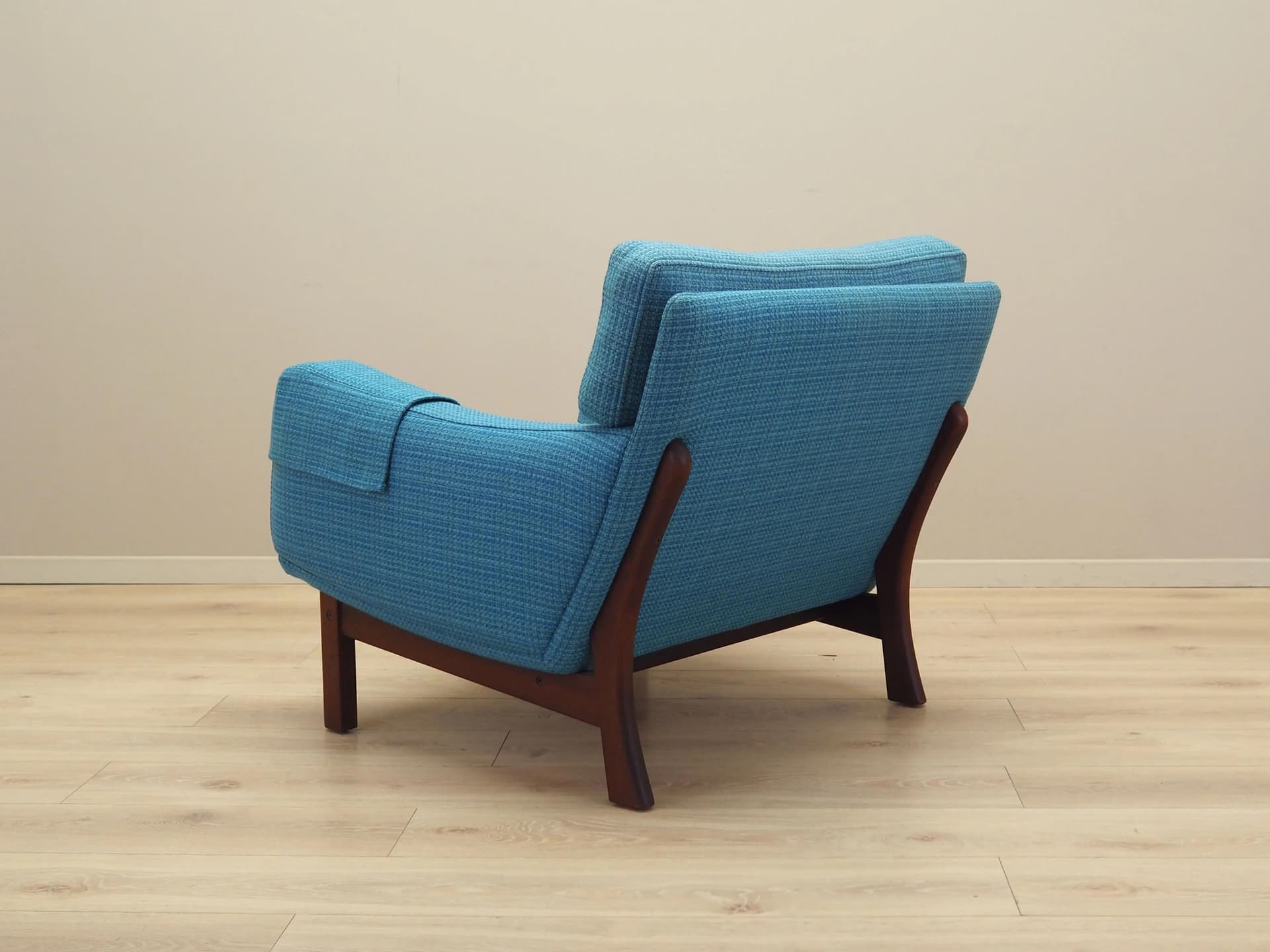 Armchair, blue fabric, teak wood, Denmark, 1960s - 27444