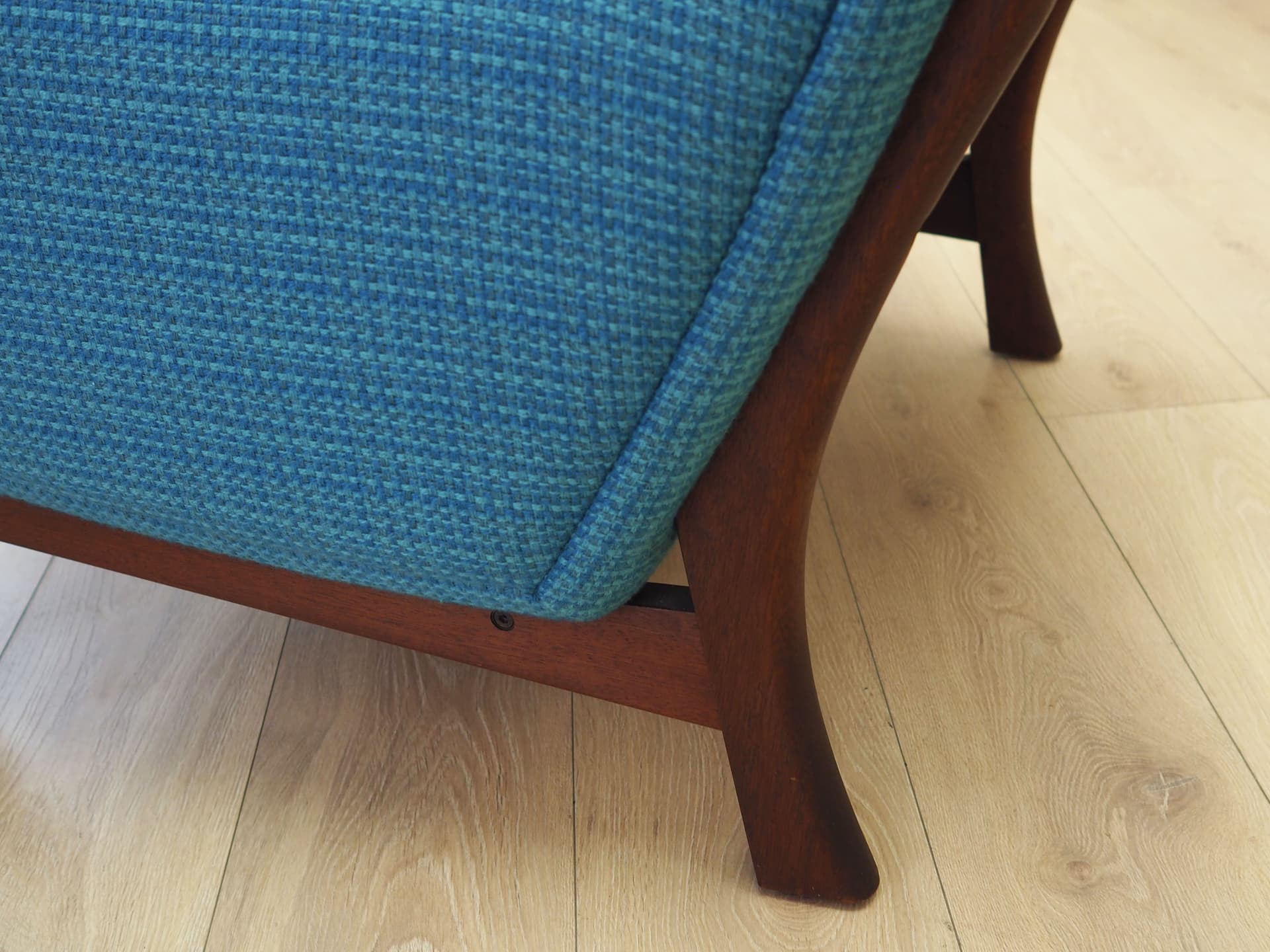 Armchair, blue fabric, teak wood, Denmark, 1960s - 66092