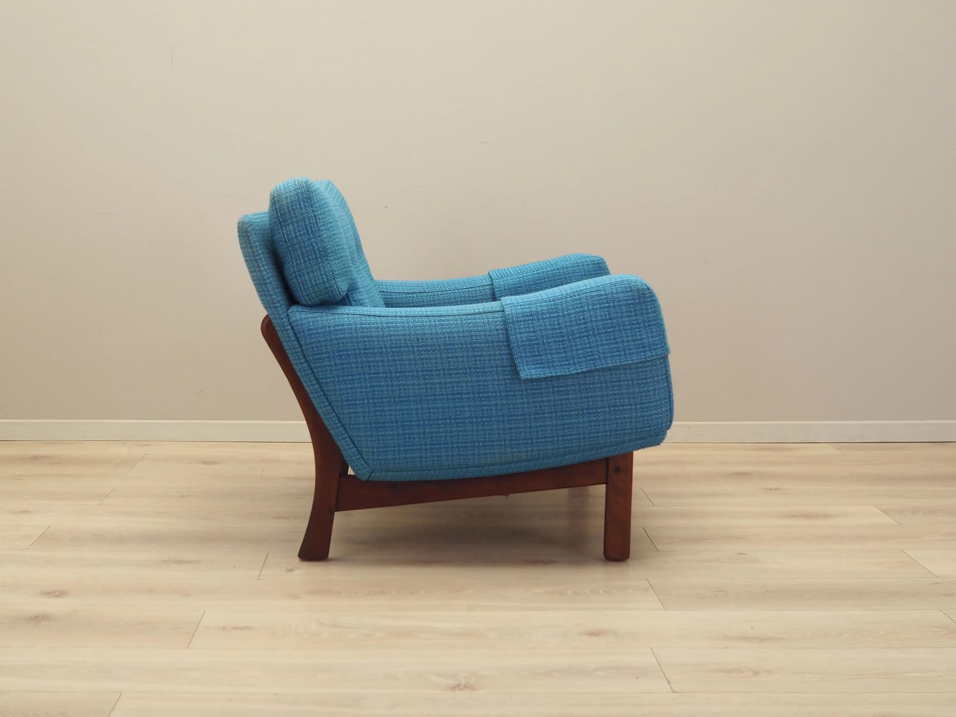 Armchair, blue fabric, teak wood, Denmark, 1960s - 27447