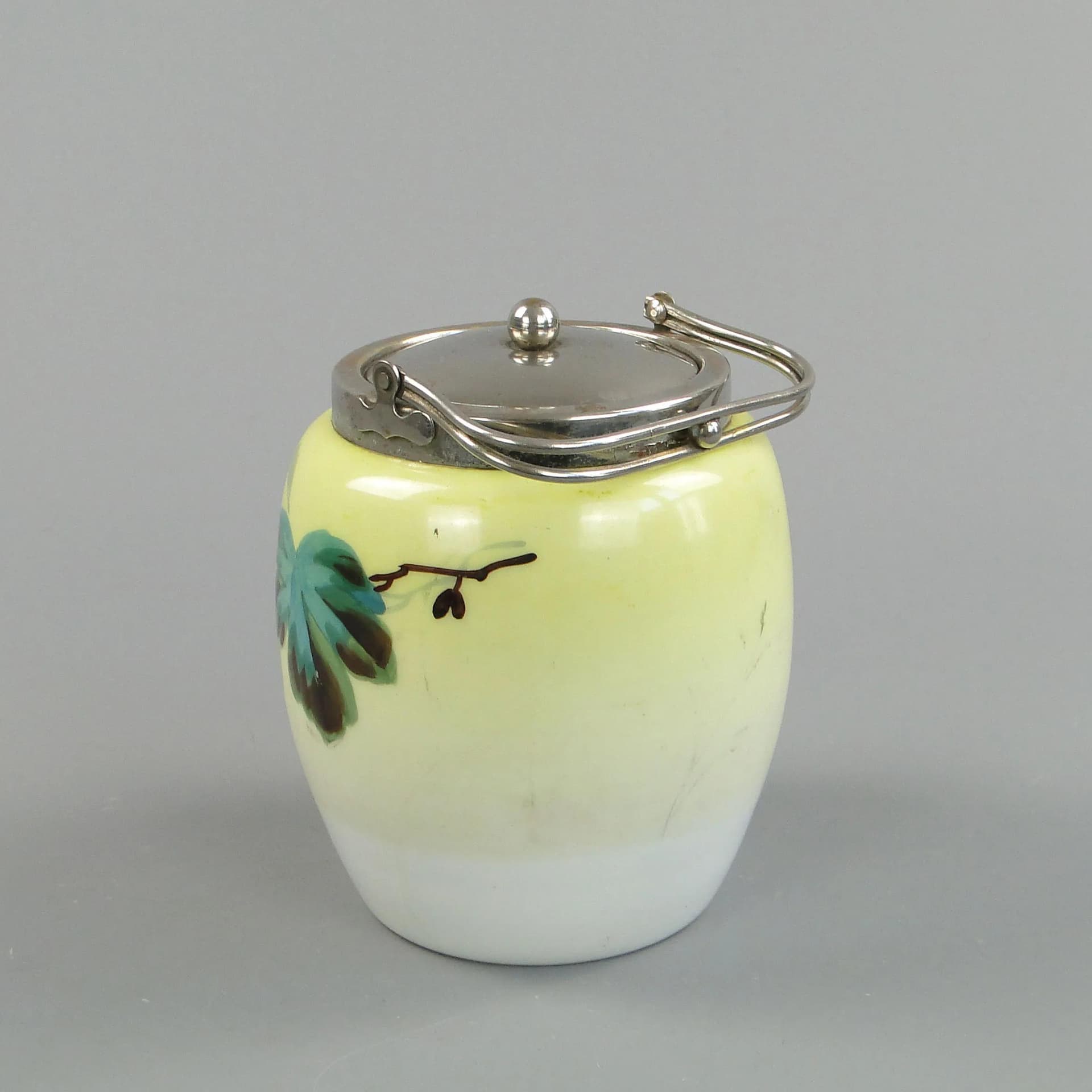 Art Nouveau biscuit barrel, yellow milk glass, Poland, early 20th c. - 27597