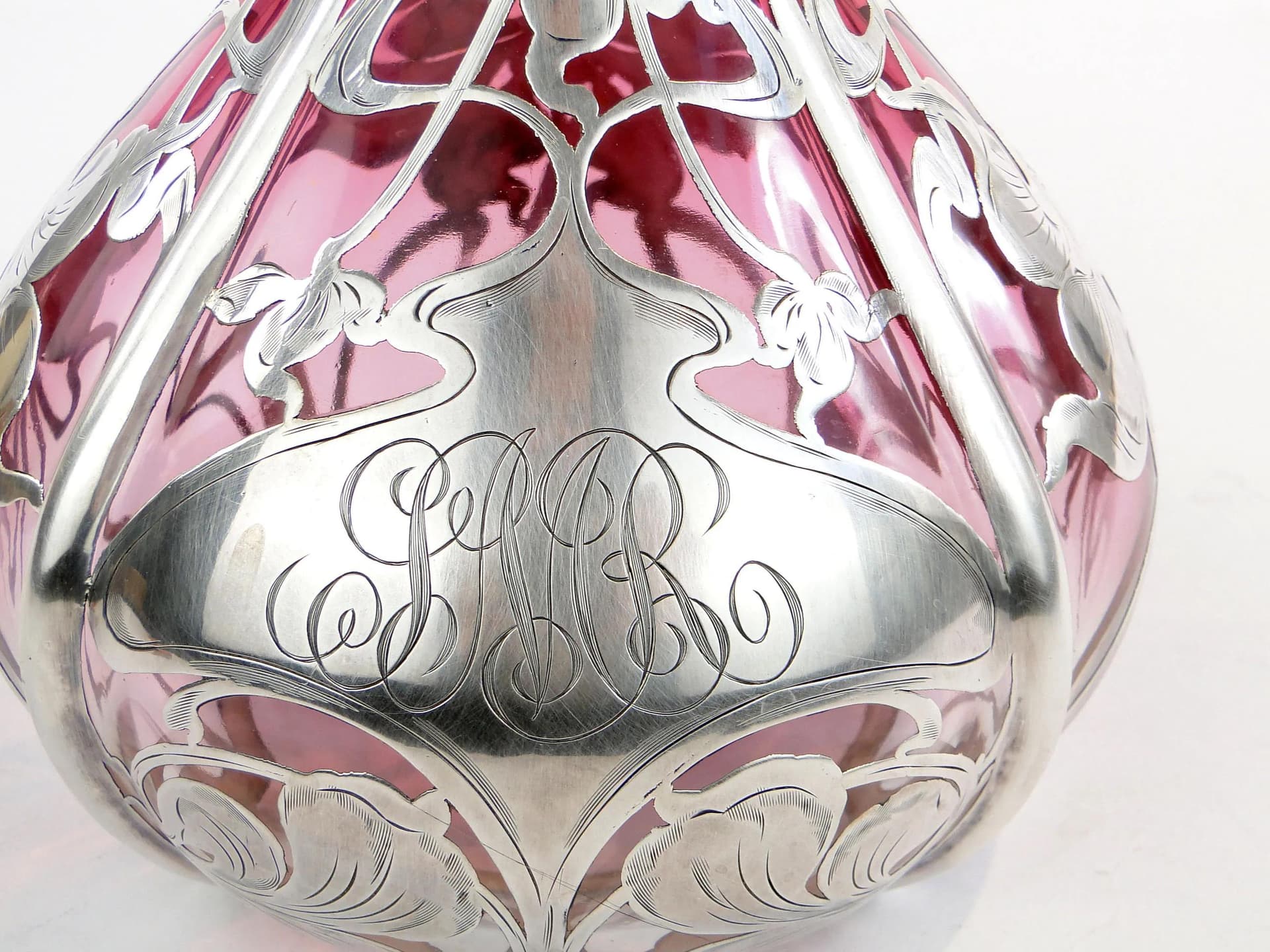 Wazon secesyjny, czerwień rubinowa, szkło, srebro, Novosad & syn, Czechy, początek XX w. - 27579