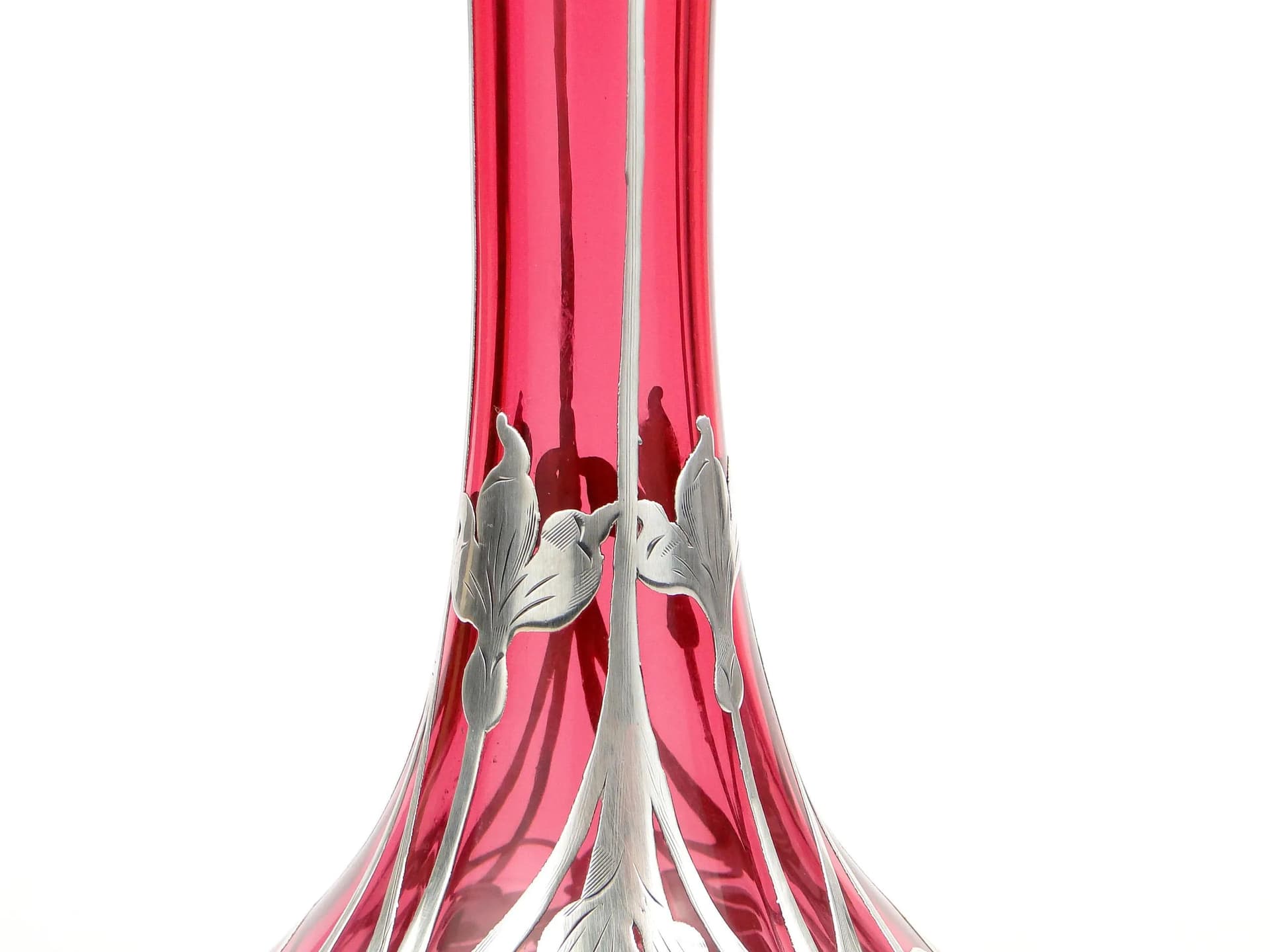 Wazon secesyjny, czerwień rubinowa, szkło, srebro, Novosad & syn, Czechy, początek XX w. - 27577