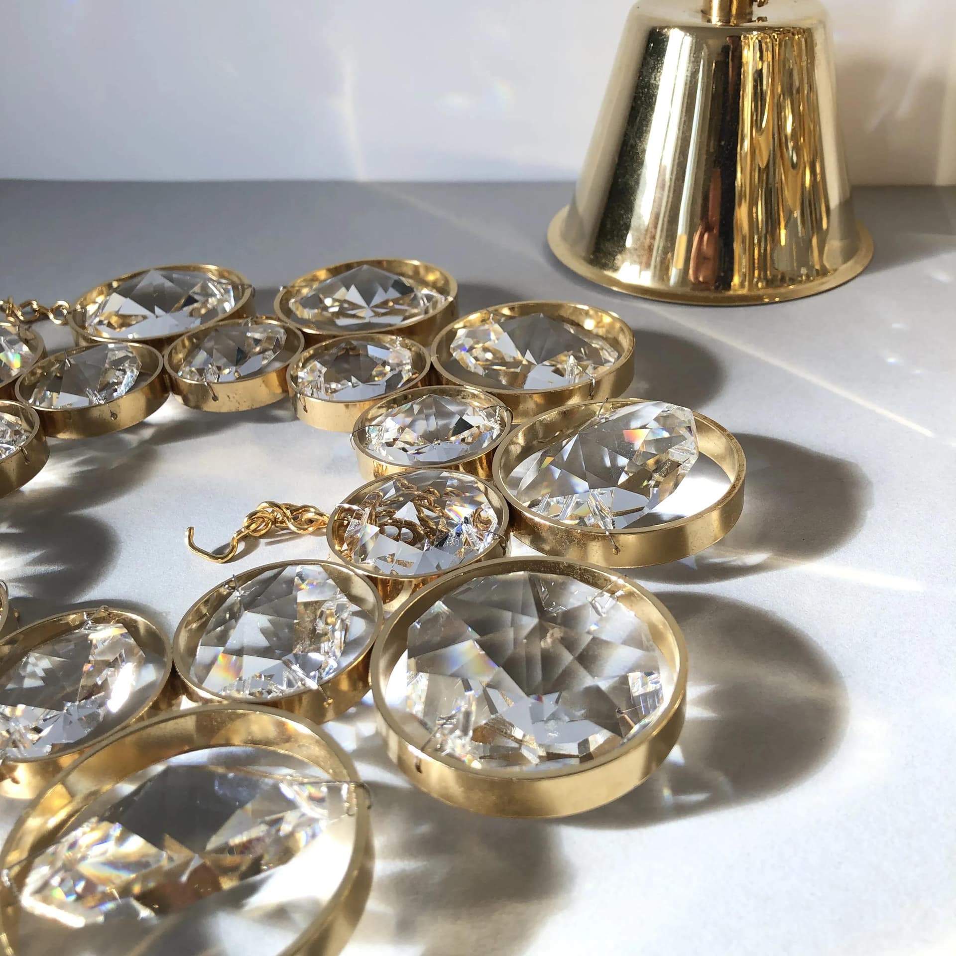 Ceiling lamp, Palwa, gilded brass, crystal, Germany, 1970s - 27554