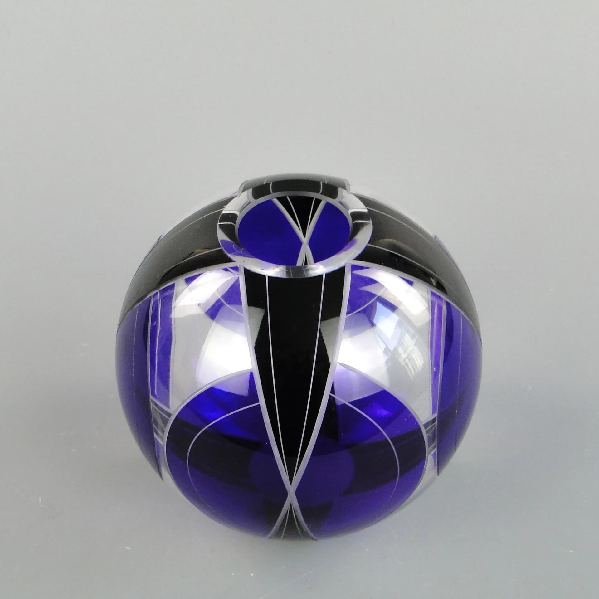 Wazon Art Deco, kryształ niebieski, proj. K. Palda, Czechosłowacja, lata 30. - 27768