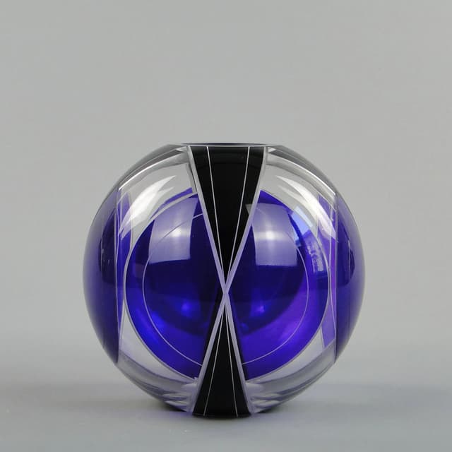 Wazon Art Deco, kryształ niebieski, proj. K. Palda, Czechosłowacja, lata 30. - WYMIARY