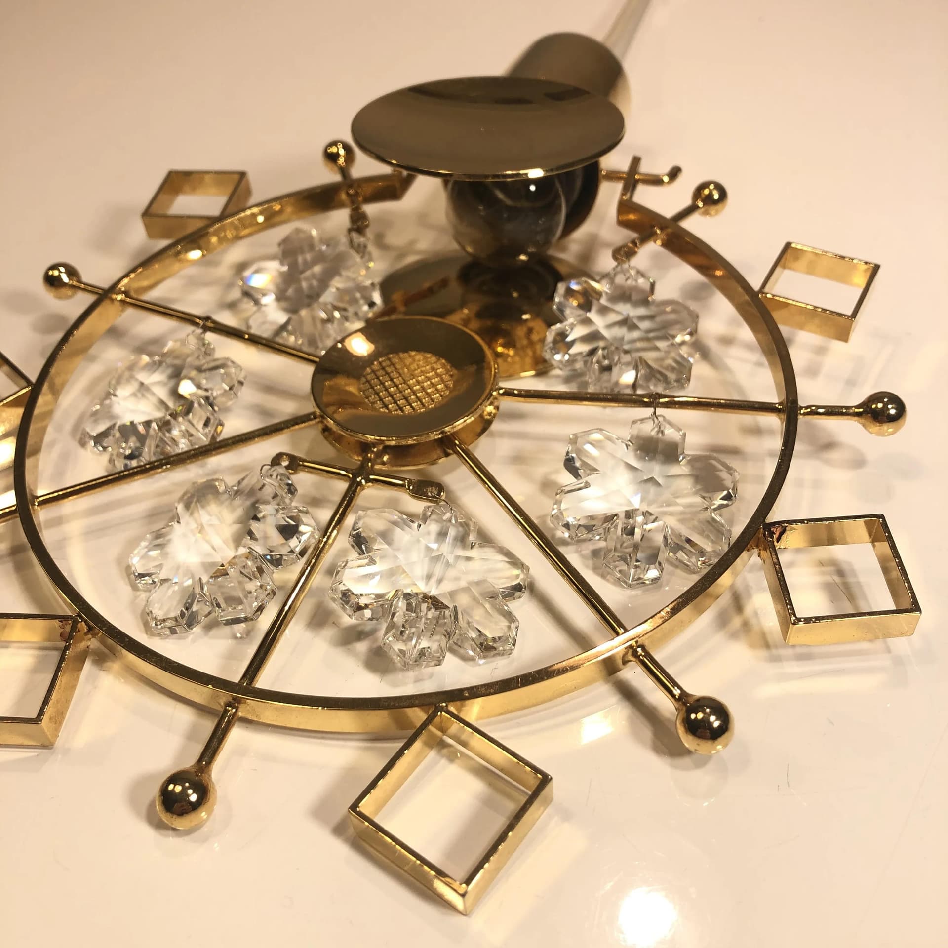 Pendant lamp, gilded copper, crystal, Sweden, 1970s - 27713