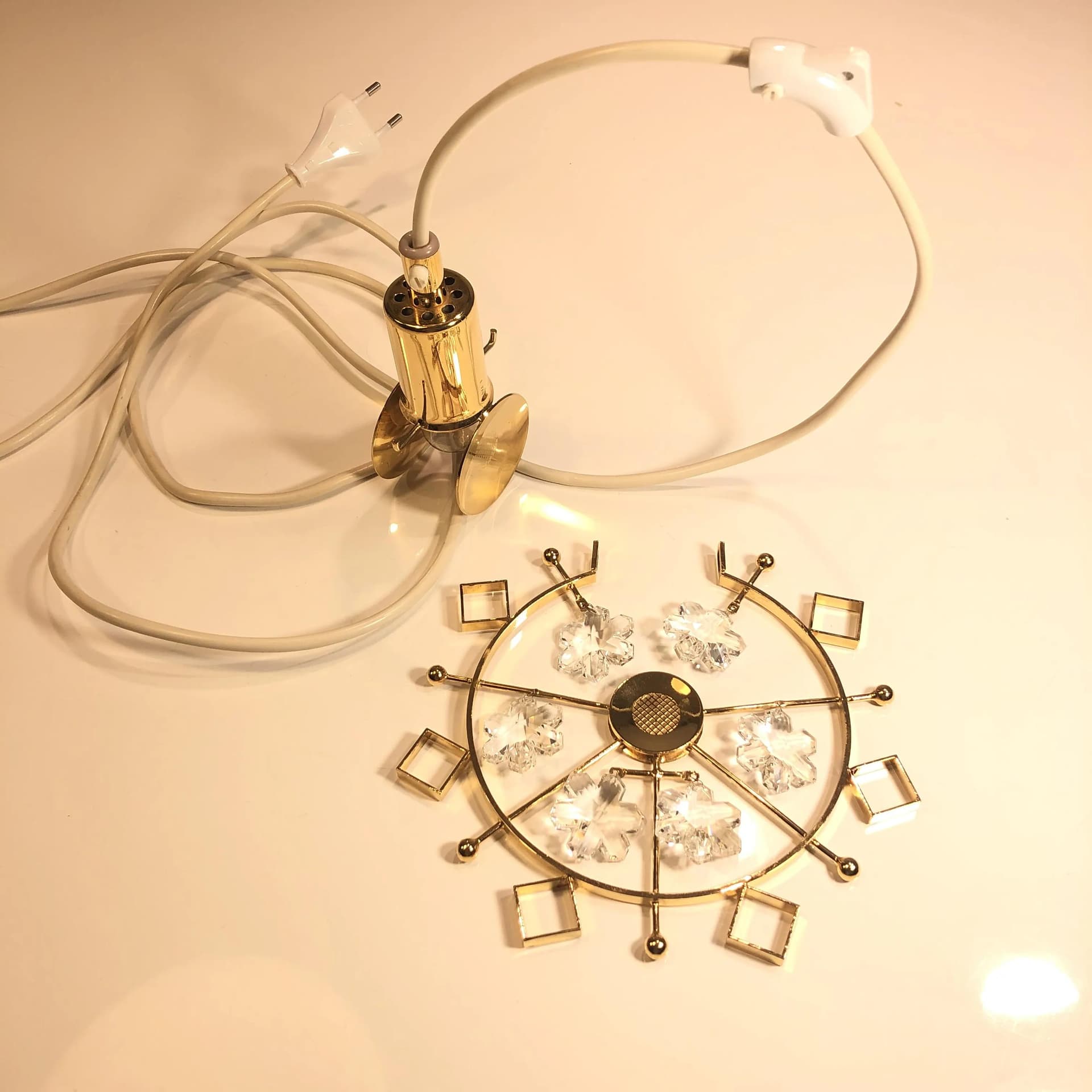 Pendant lamp, gilded copper, crystal, Sweden, 1970s - 27712